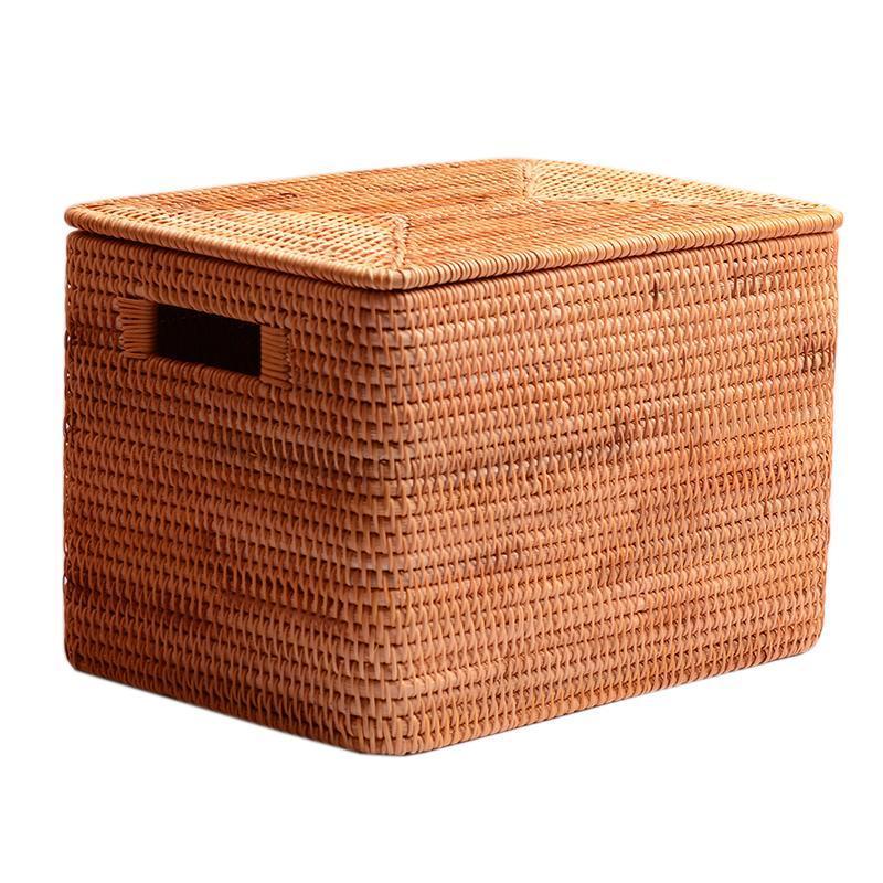Extra Large Storage Baskets for Clothes - Oversized Rectangular Wicker Rattan Basket with Lid - Organizer for Shelves, Bedroom, Closet & Laundry Room - Perfect for Home Organization & Decluttering