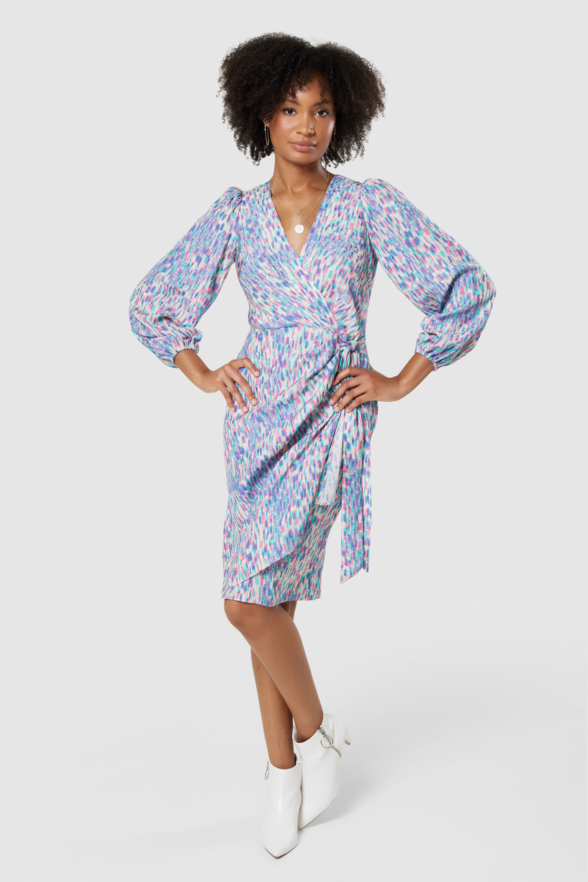 Michaela Floral Print Wrap Dress for Women - Elegant Lilac Midi Dress with V-Neck & Belt - Perfect for Summer, Office, and Special Occasions