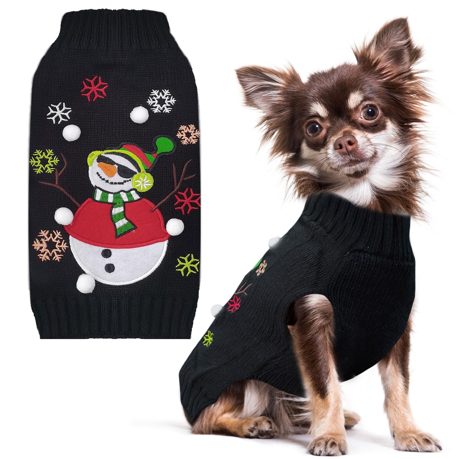 PETCARE Black Snowman Christmas Dog Sweater - Festive Ugly Holiday Pullover Vest for Small & Medium Dogs & Cats - Cozy Winter Pet Costume for Xmas, New Year & Fall Celebrations - Perfect for Holiday Photos & Indoor/Outdoor Winter Wear