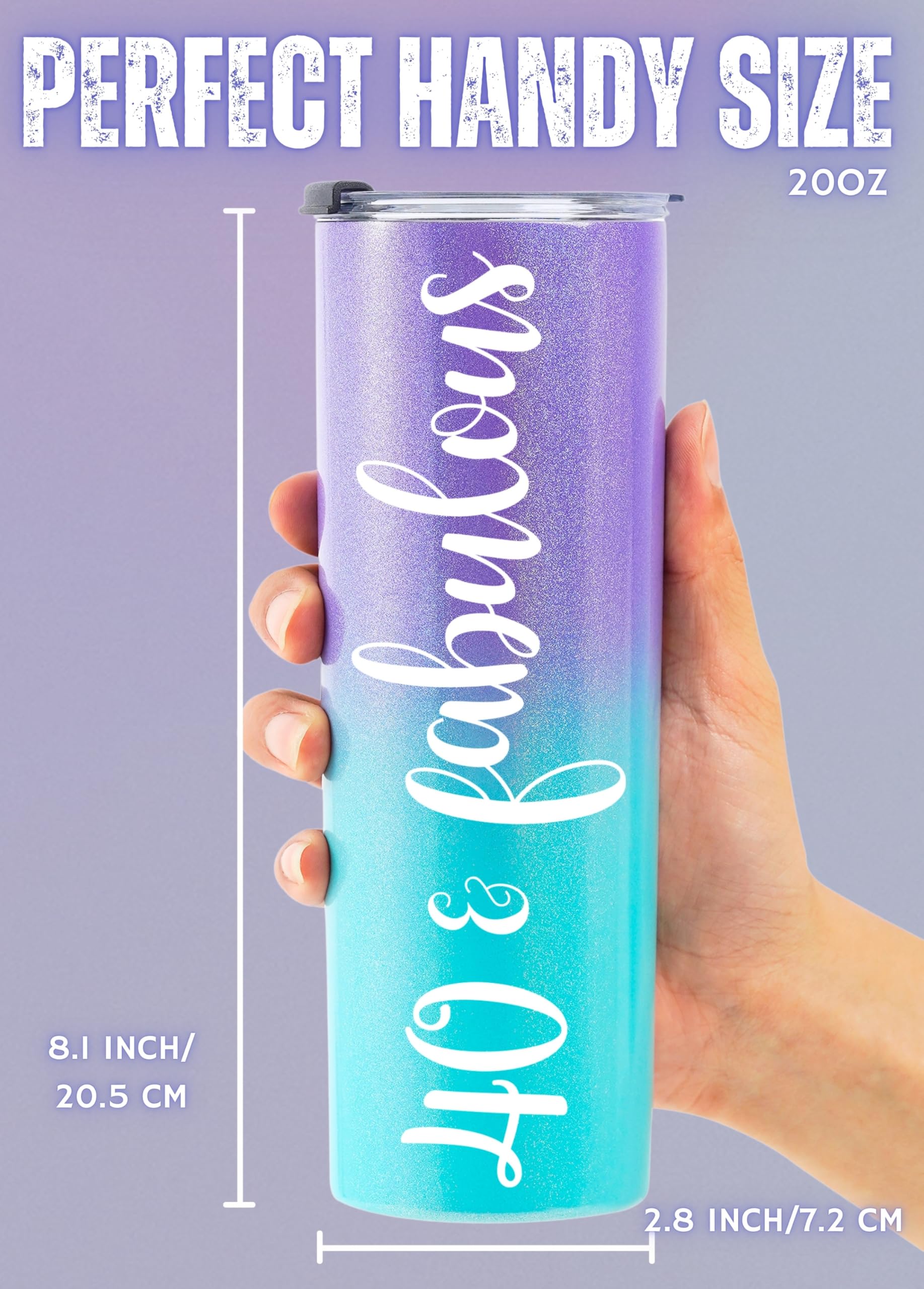 Onebttl 40th Birthday Gifts for Women - 20oz Tumbler with Straw, Unique 40 and Fabulous Present Ideas for Her in Green & Purple - Perfect for Office, Home, or Travel Use