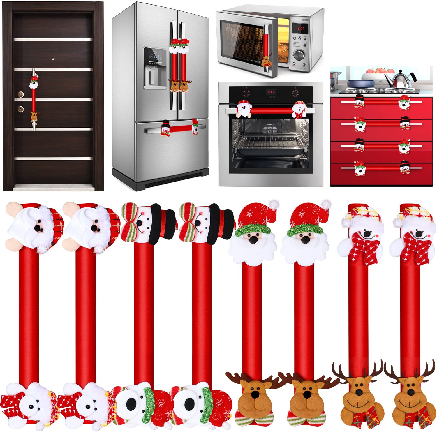 Christmas Refrigerator Door Handle Cover - Santa & Snowman Kitchen Appliance Handle Protector for Fridge, Microwave, Oven & Dishwasher - Holiday Home Decor & Gift Idea - Perfect for Christmas Parties, Family Gatherings & Winter Home Styling (Classic Style)
