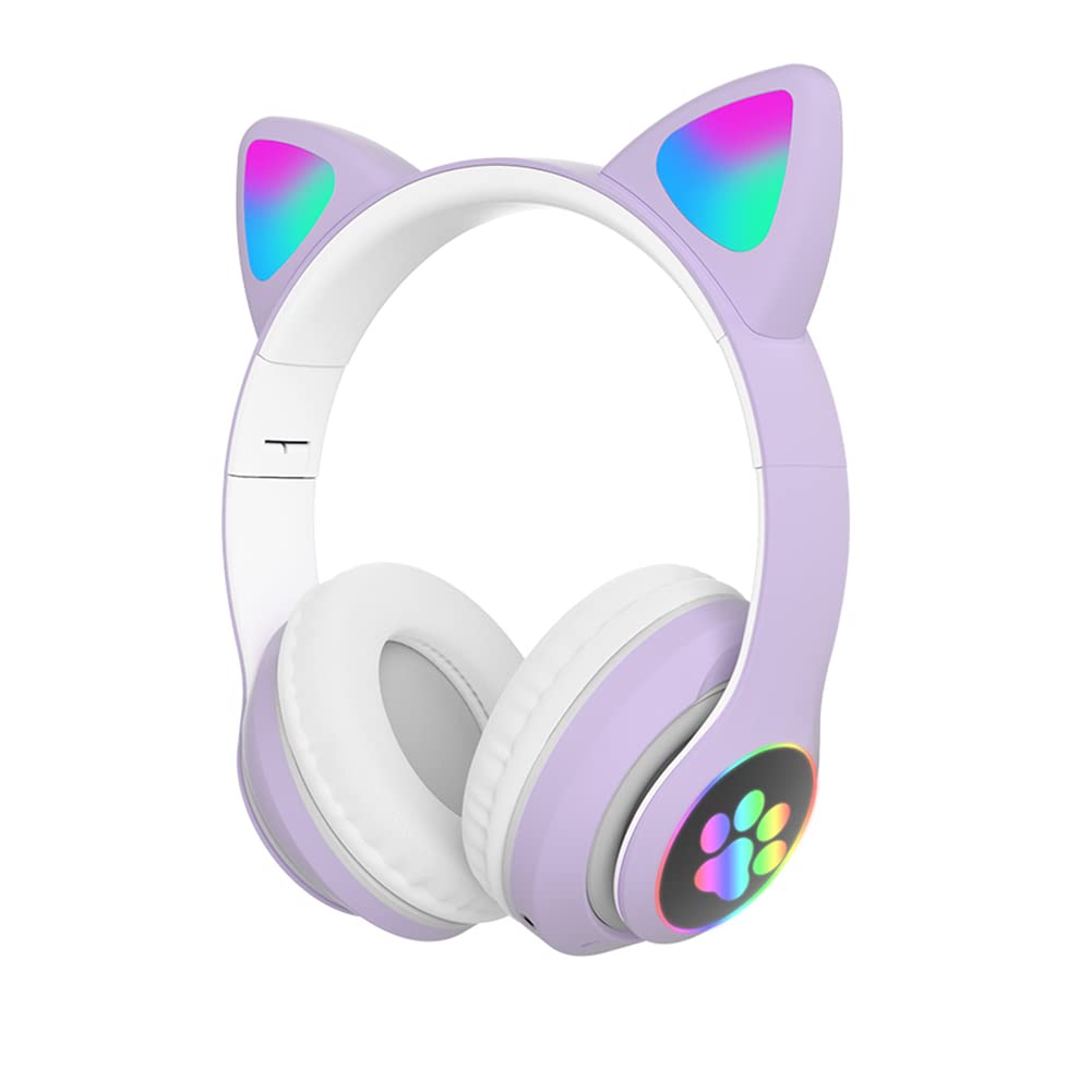 Wireless Bluetooth Cat Ear Headphones with Microphone for Kids, Teens & Adults - Purple Cute Headphones for School, Travel & Gaming - Perfect Gift for Girls & Women