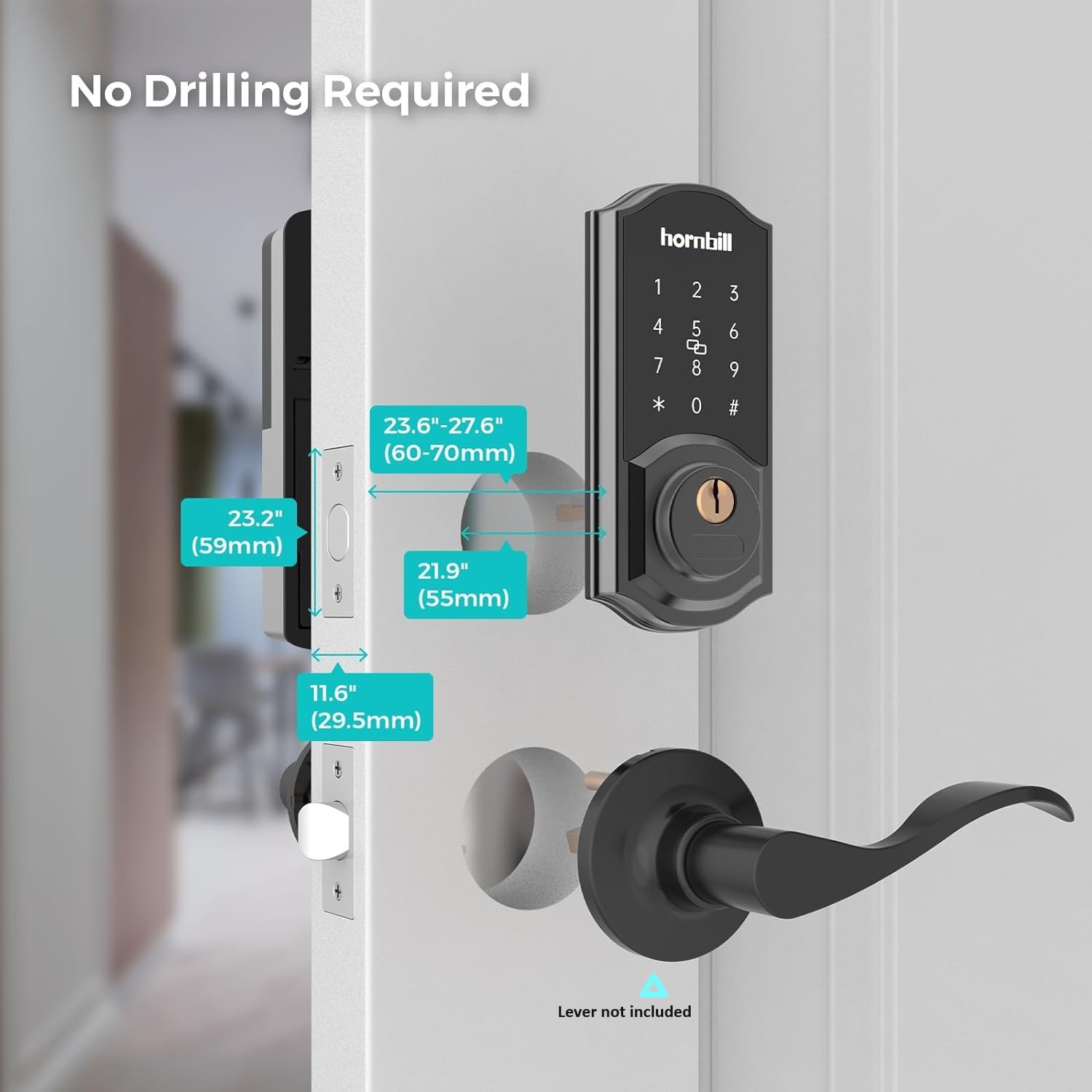 Hornbill Smart Keyless Entry Door Lock - Bluetooth Electronic Deadbolt with Keypad, Auto-Lock Digital Front Door Lock for Home, Apartment & Bedroom Security | Easy Installation & Hands-Free Access