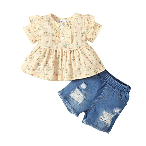 Baby Girl Summer Outfits - Toddler Girl Ripped Denim Shorts & Tops Set | Cute Little Girl Clothes for Playdates & Outdoor Adventures