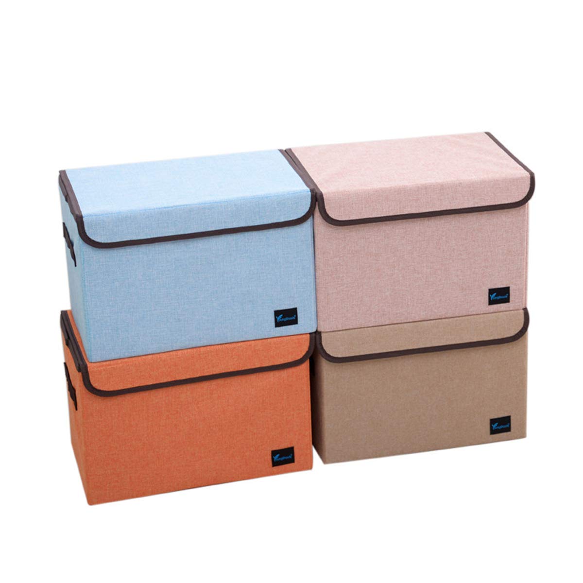 Mocofo 4-Pack Large Storage Cubes - Foldable Collapsible Linen Fabric Organizer Bins with Handles & Removable Divider - Perfect for Home, Office, Nursery & Closet Organization (14.4
