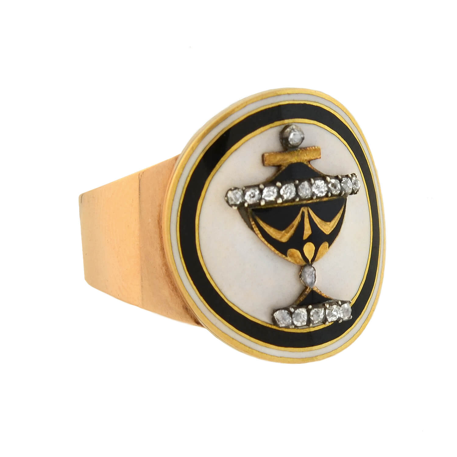 18kt Gold Georgian Diamond Enamel Mourning Locket Ring for Hair Keepsake - Vintage Jewelry for Memorial & Remembrance Gifts