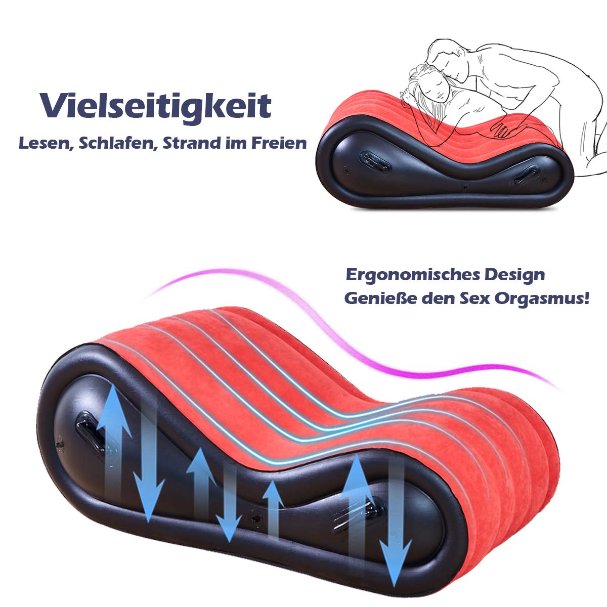 Inflatable Sex Cushion with Handcuffs & Ankle Cuffs + Pump, Portable Erotic Chair for Couples - Multifunctional Lumbar Support, G-Spot Stimulation Adult Toy (Red) - Perfect for Spicing Up Bedroom Play & BDSM Scenes