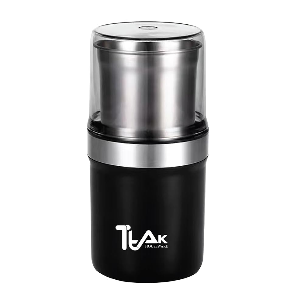 Electric Coffee Grinder & Spice Grinder - 200W Powerful Copper Motor, Removable Stainless Steel Blades for Fresh Coffee Beans & Herbs - Perfect for Home Brewing, Espresso & Cooking (Black)