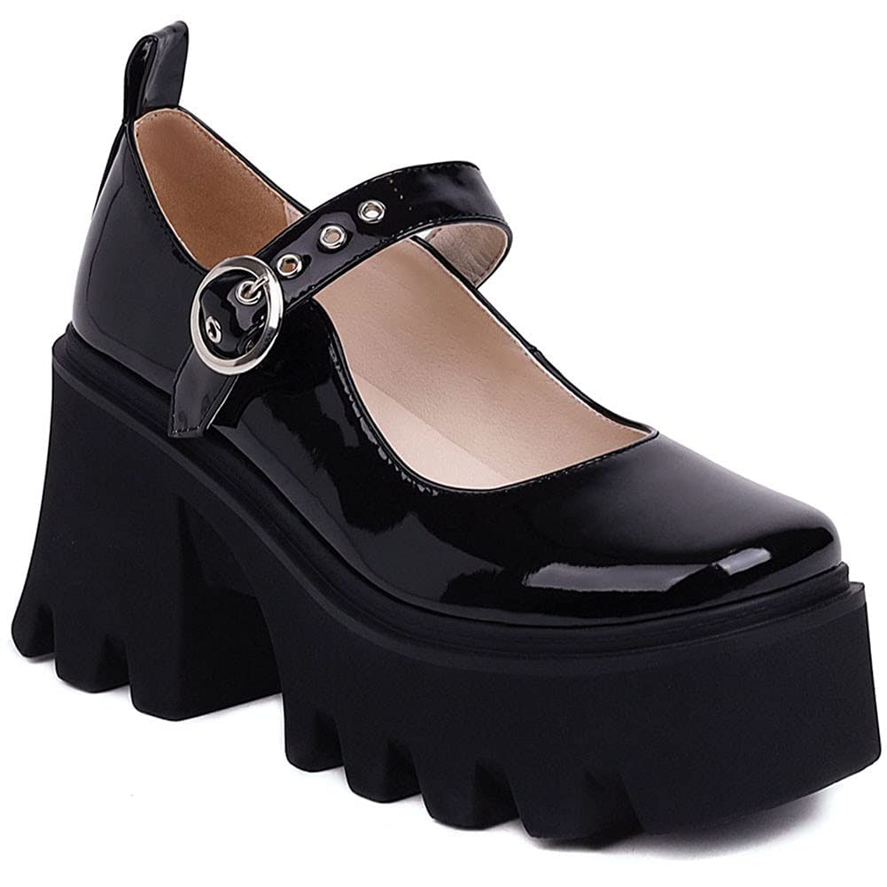 AOSPHIRAYLIAN Women's Mary Jane Shoes - Round Toe T-Strap Mid Heel Gothic Platform Pumps for Casual & Dressy Occasions