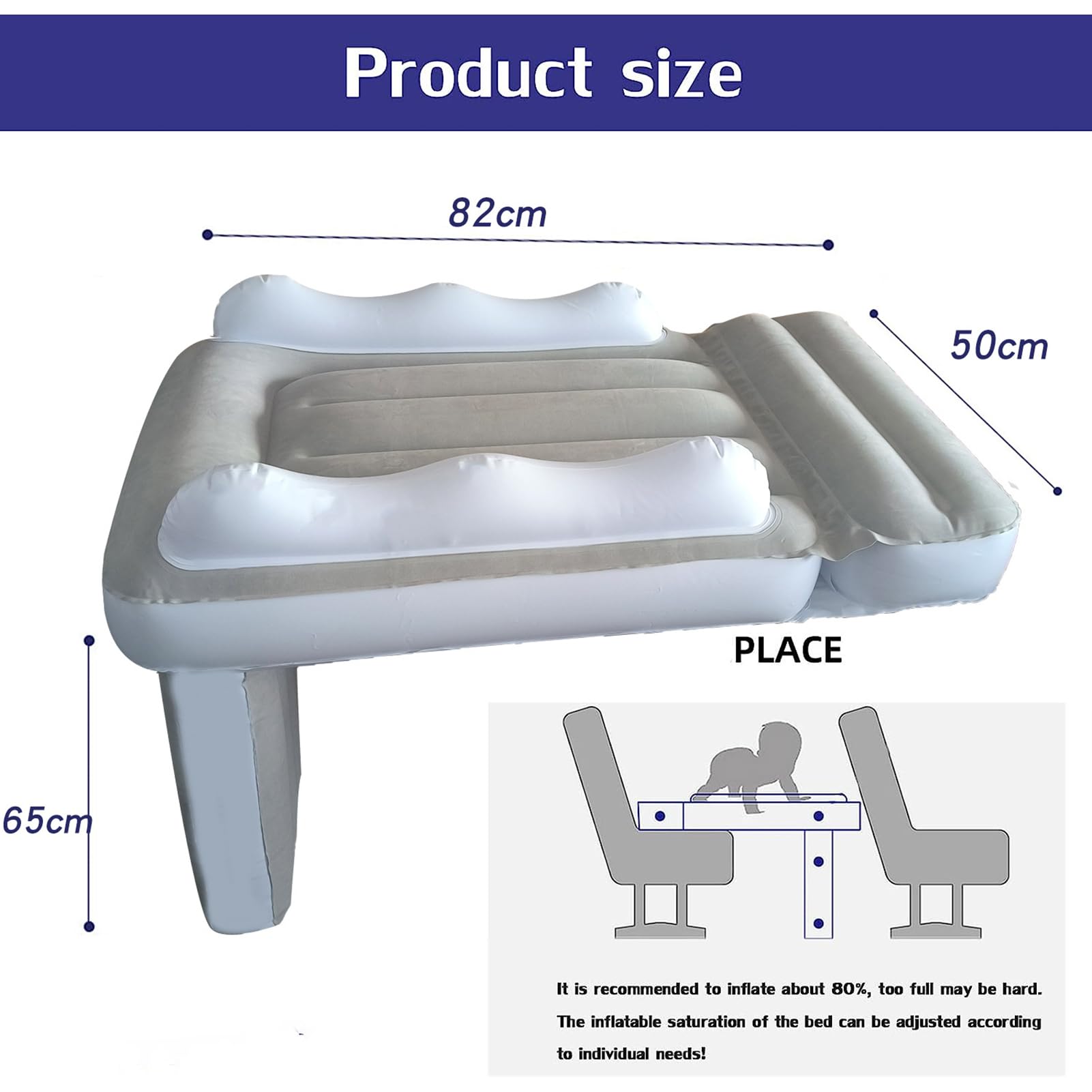 COOWEEK Inflatable Travel Bed for Kids - Portable Air Mattress with Safety Bumpers & Manual Pump - Toddler Car Seat Bed with Carry Bag - Perfect for Road Trips, Camping & Airplane Travel