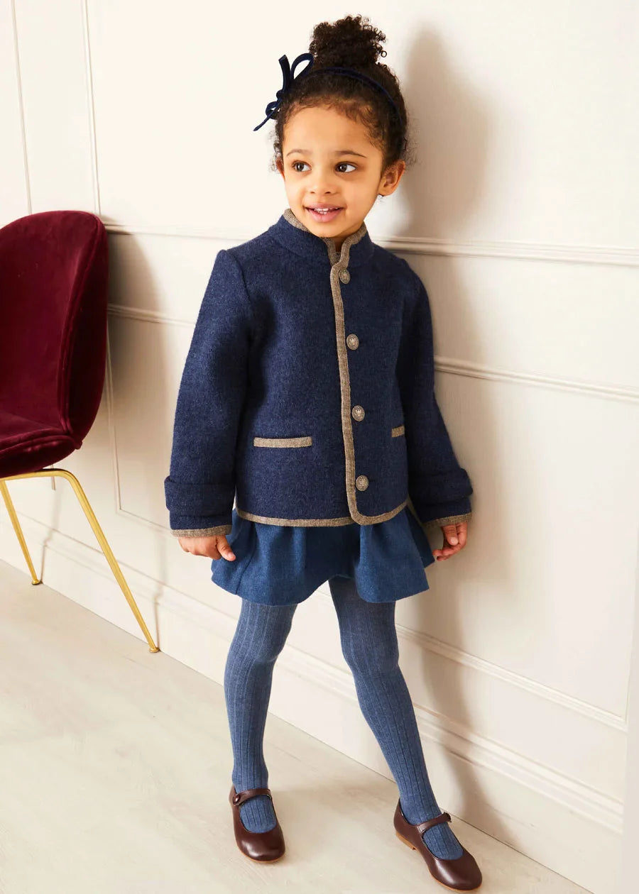 Stylish Austrian Single Breasted Blue Contrast Trim Jacket for Kids (18 Months - 10 Years) | Perfect for School, Parties & Special Occasions