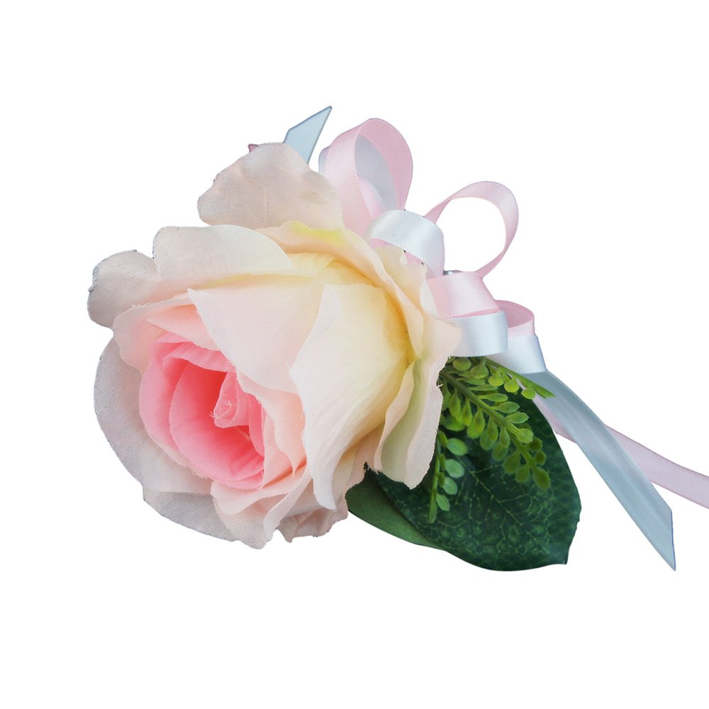 Angel Isabella Baby Pink Rose & White Wrist Corsage - Elegant Prom, Wedding, Quinceañera Floral Bracelet for Special Occasions