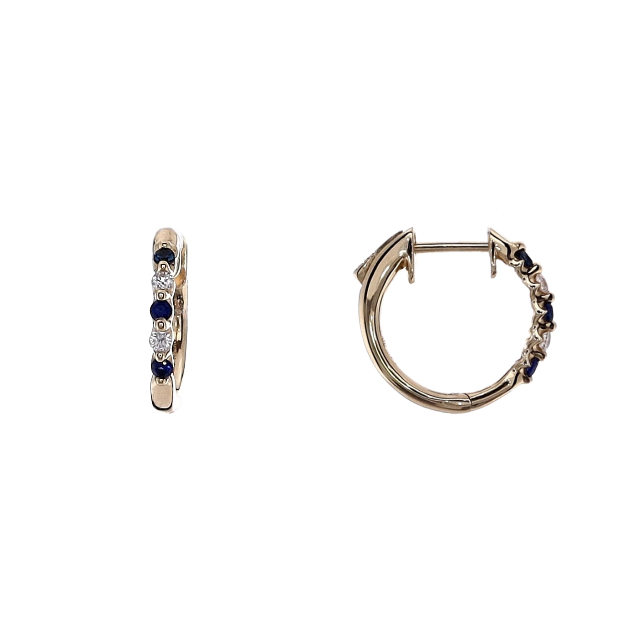 14K Yellow Gold Round Sapphire and Diamond Hoop Earrings for Women - Elegant Dangle Earrings for Party, Wedding & Everyday Wear