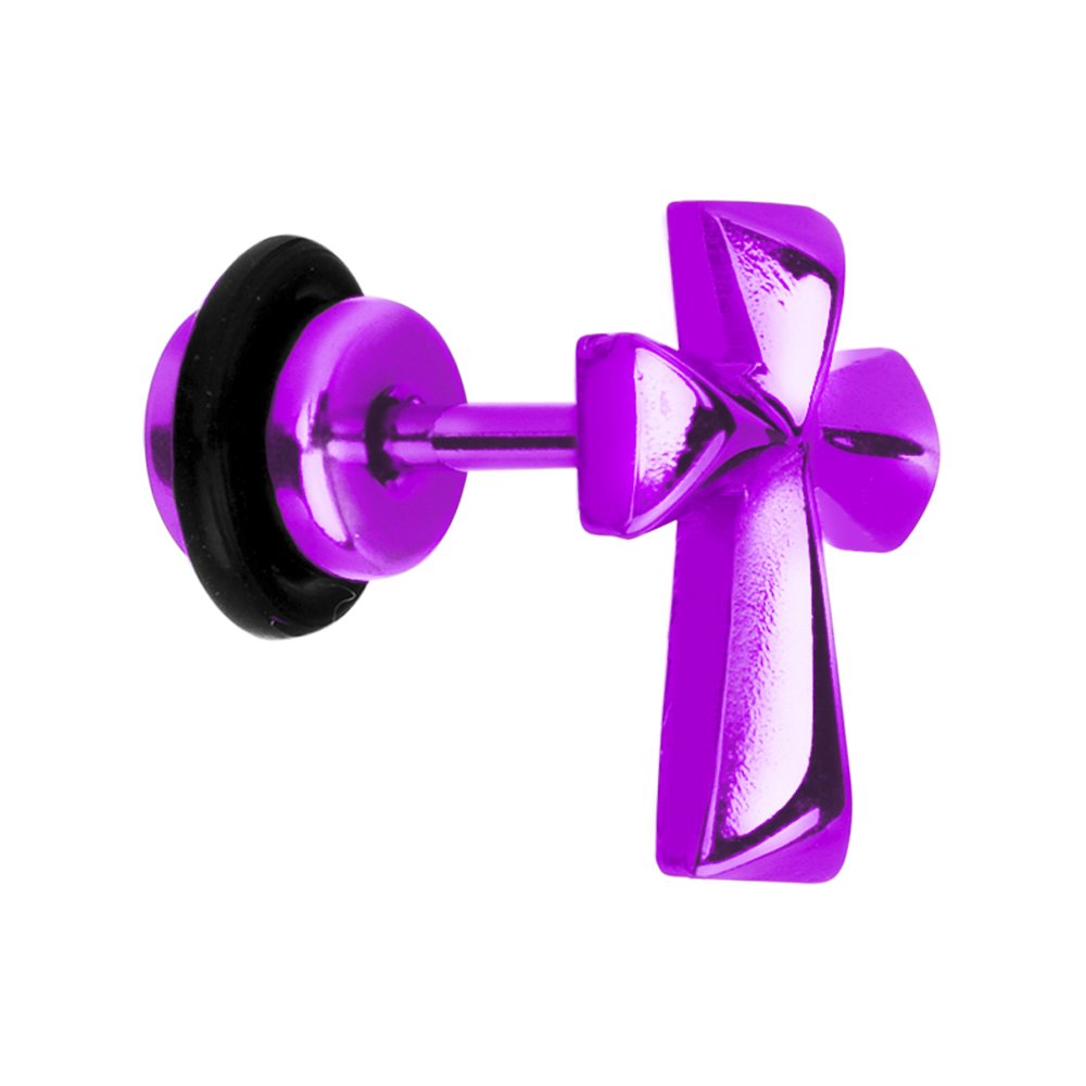 Body Candy Purple Cross Cheater Ear Gauge Plug (1 Piece) - Stainless Steel Stretcher for Ear Piercing - Perfect for Goth, Punk & Alternative Fashion Styles