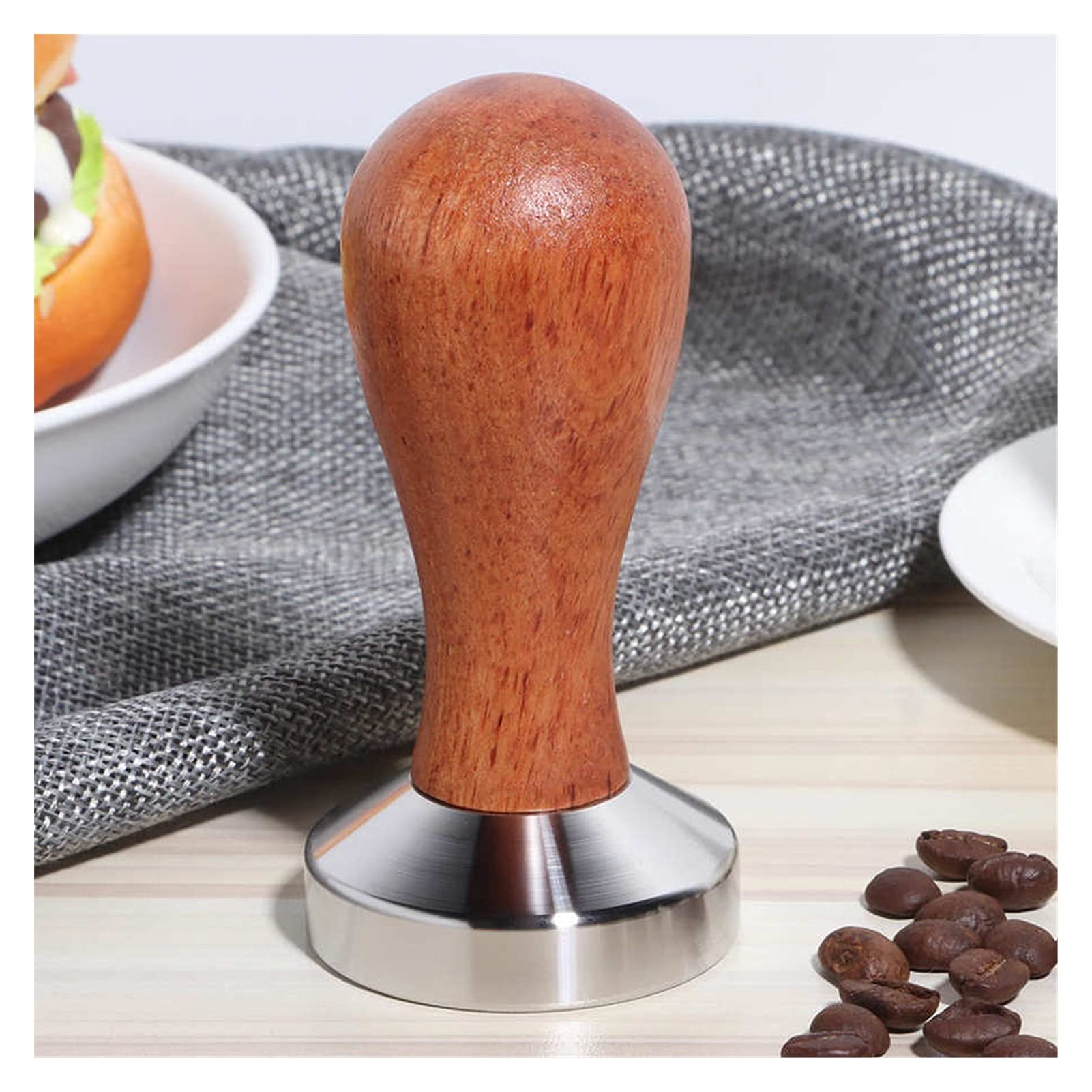 Premium Stainless Steel Coffee Tamper with Wooden Handle - 57.5mm Barista Tool for Espresso Machine, Perfect for Home Brewing & Professional Coffee Shops - Durable Powder Press Tool for Consistent Tamping