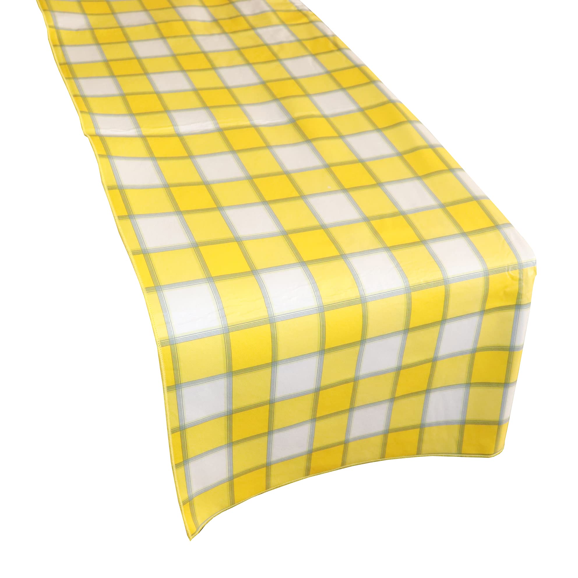 Non-Slip PVC Plastic Table Runner with Flannel Backing - Easy Wipe Clean, 12x60 Inches, Yellow Checkered Pattern - Perfect for Dining Tables, Parties, and Holiday Decorations