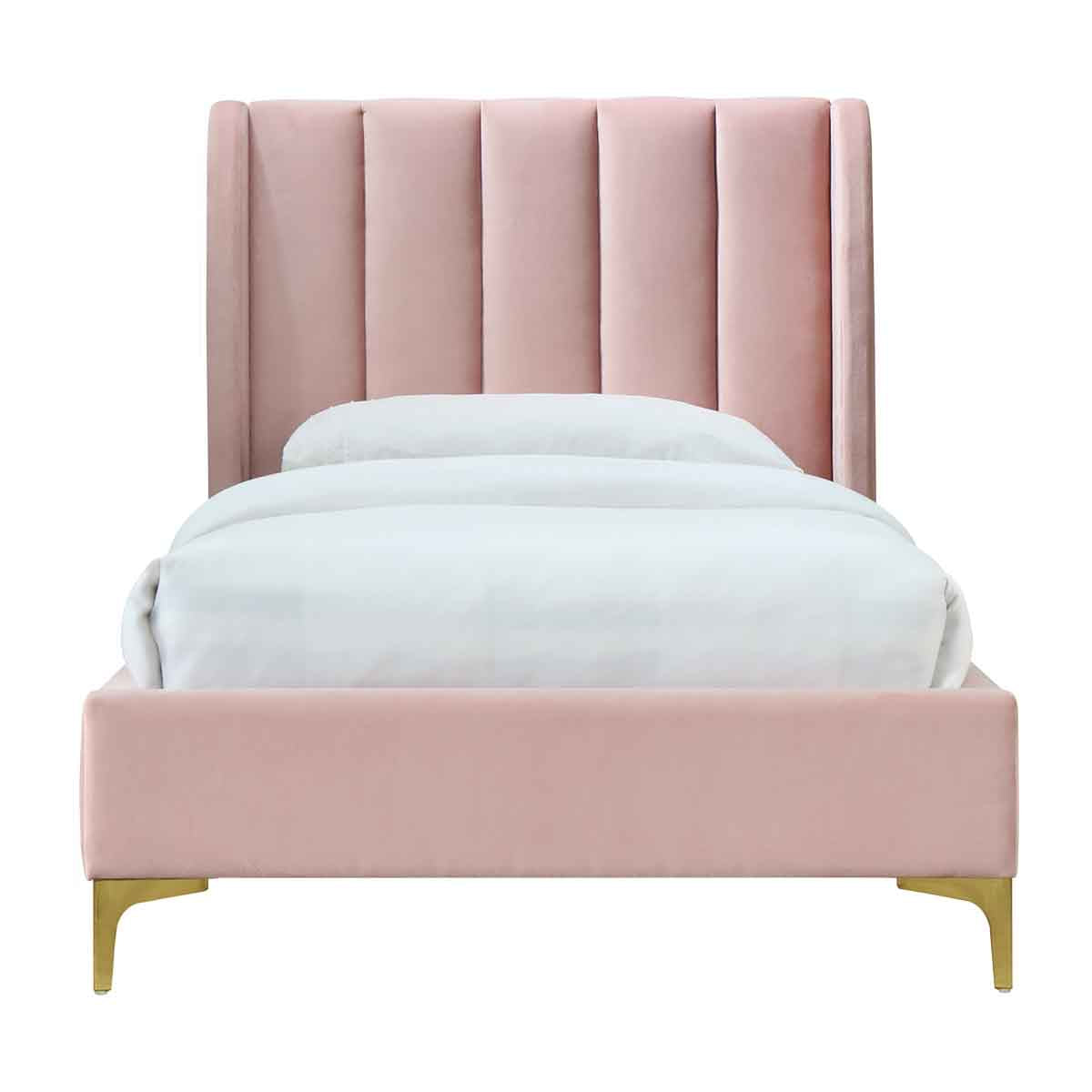 Georgia Velvet Single Bed Frame - Blush Pink Upholstered Platform Bed with Wooden Slats - Perfect for Small Bedrooms, Guest Rooms & Dorm Rooms
