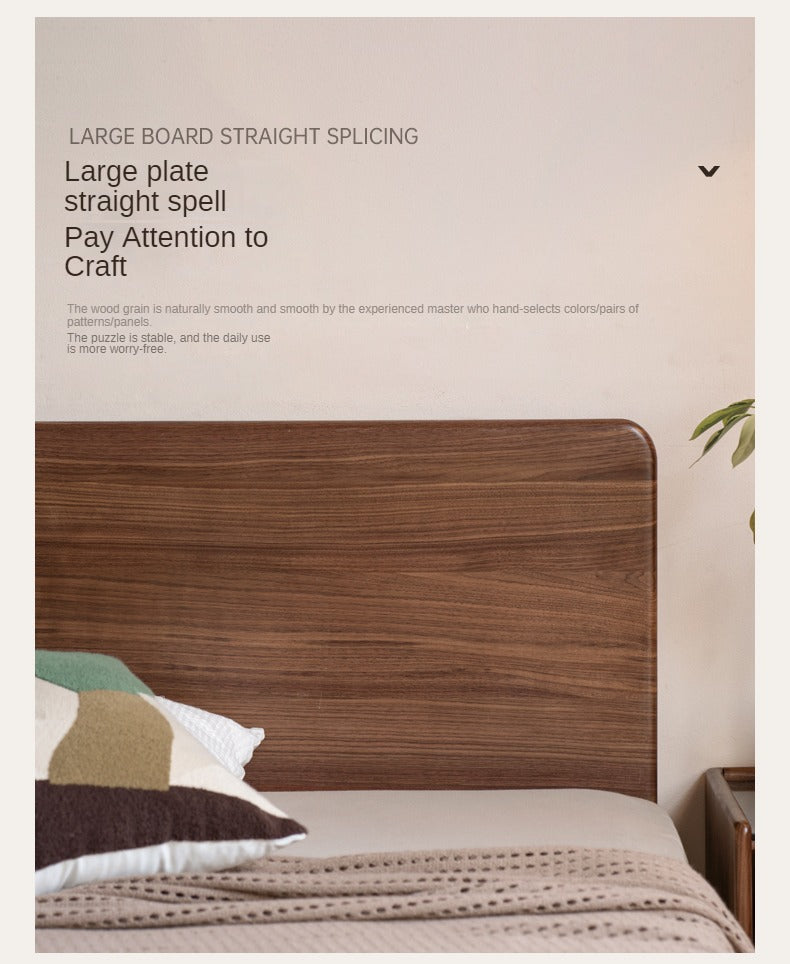 Premium Black Walnut & Oak Solid Wood Bed Frame - Modern Platform Bed for Master Bedroom, Guest Room, or Dormitory