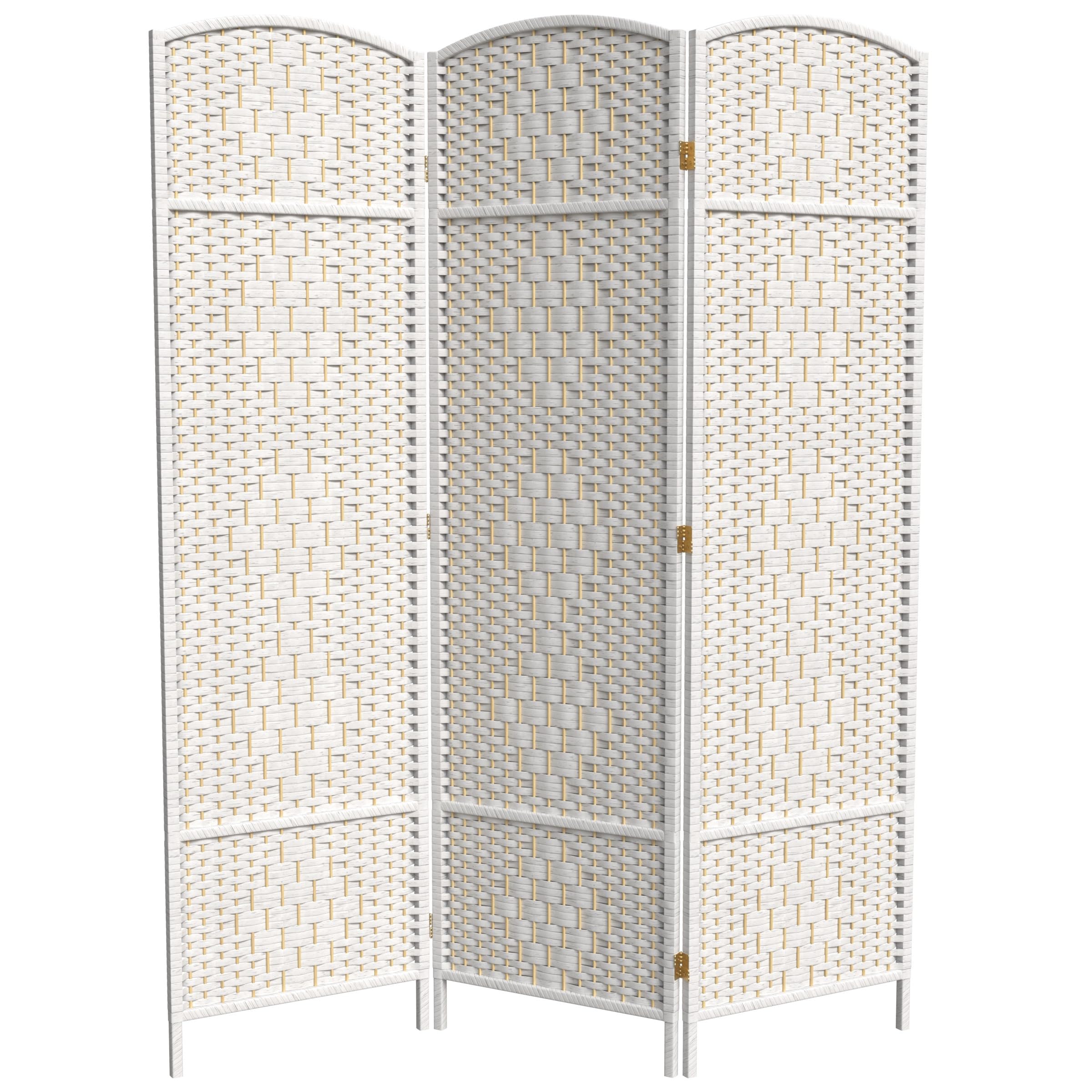 6 ft. Tall Diamond Weave Fiber White 3-Panel Room Divider - Red Lantern Design for Home Decor, Office Partition & Event Space Separator