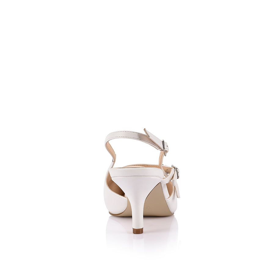Zedd Pointed Toe Kitten Heels - Women's Low Block Heel Pumps in Chalk | Comfortable Office Work Shoes & Elegant Evening Party Wear