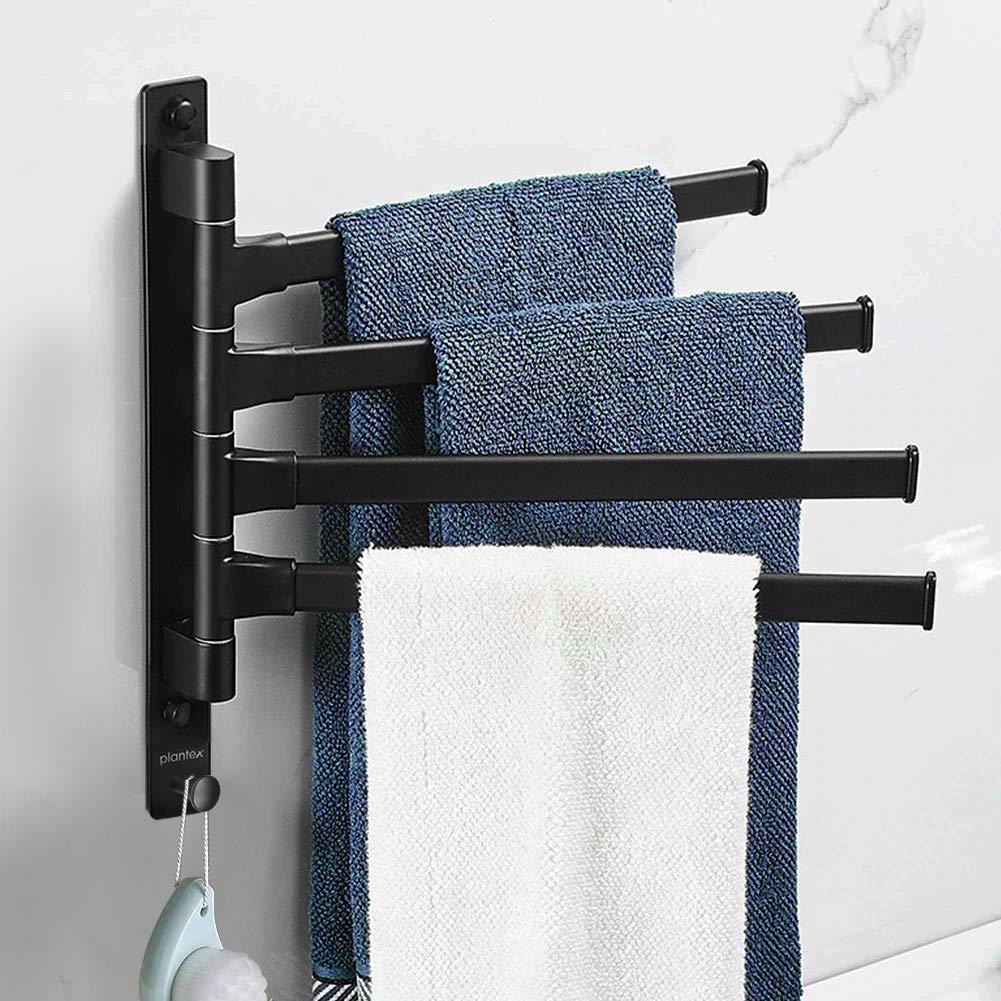 Premium Black Plantex Aluminum 4-Arm Bathroom Towel Holder - Space-Saving Swing Towel Rack for Bathroom, Kitchen, or Laundry Room - Durable Bathroom Accessories & Towel Stand for Home Decor