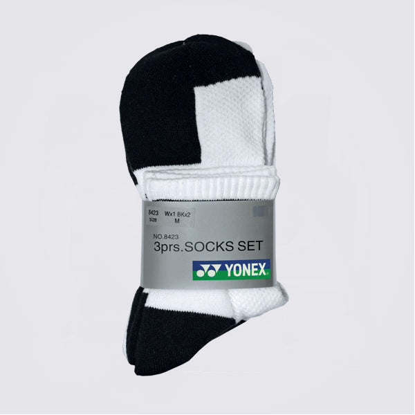 Yonex 8423A 3-Pack Performance Badminton Socks - Moisture Wicking & Cushioned for Sports & Training