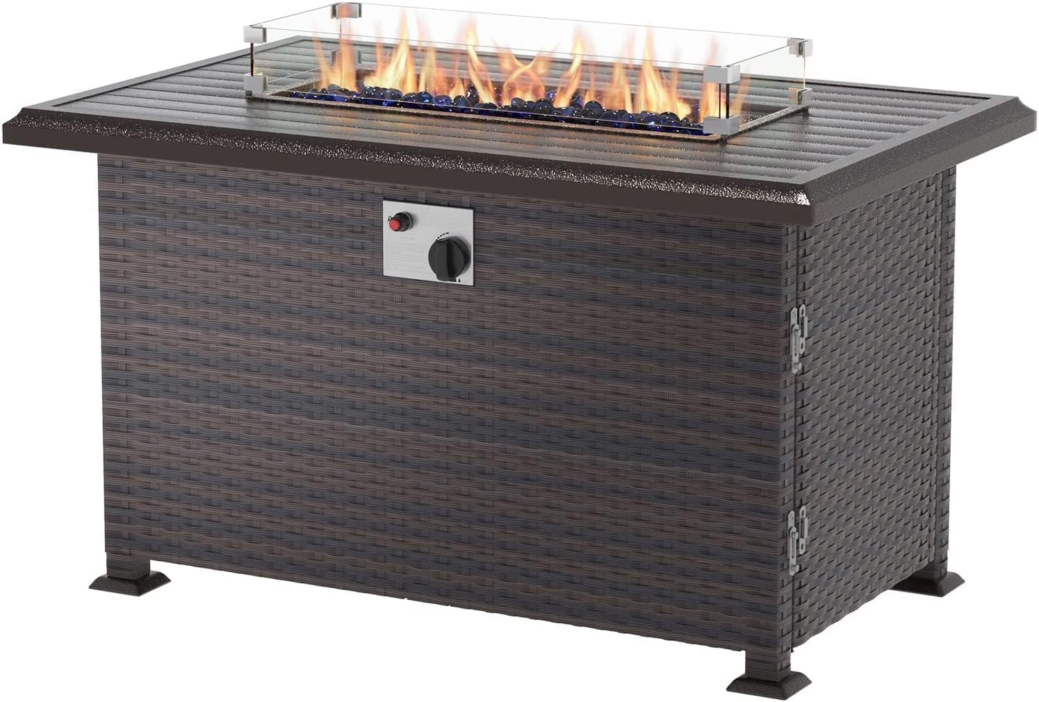 13-Piece Outdoor Patio Furniture Set with Propane Fire Pit Table - Brown Sectional Sofa Conversation Set with ETL-Approved 43