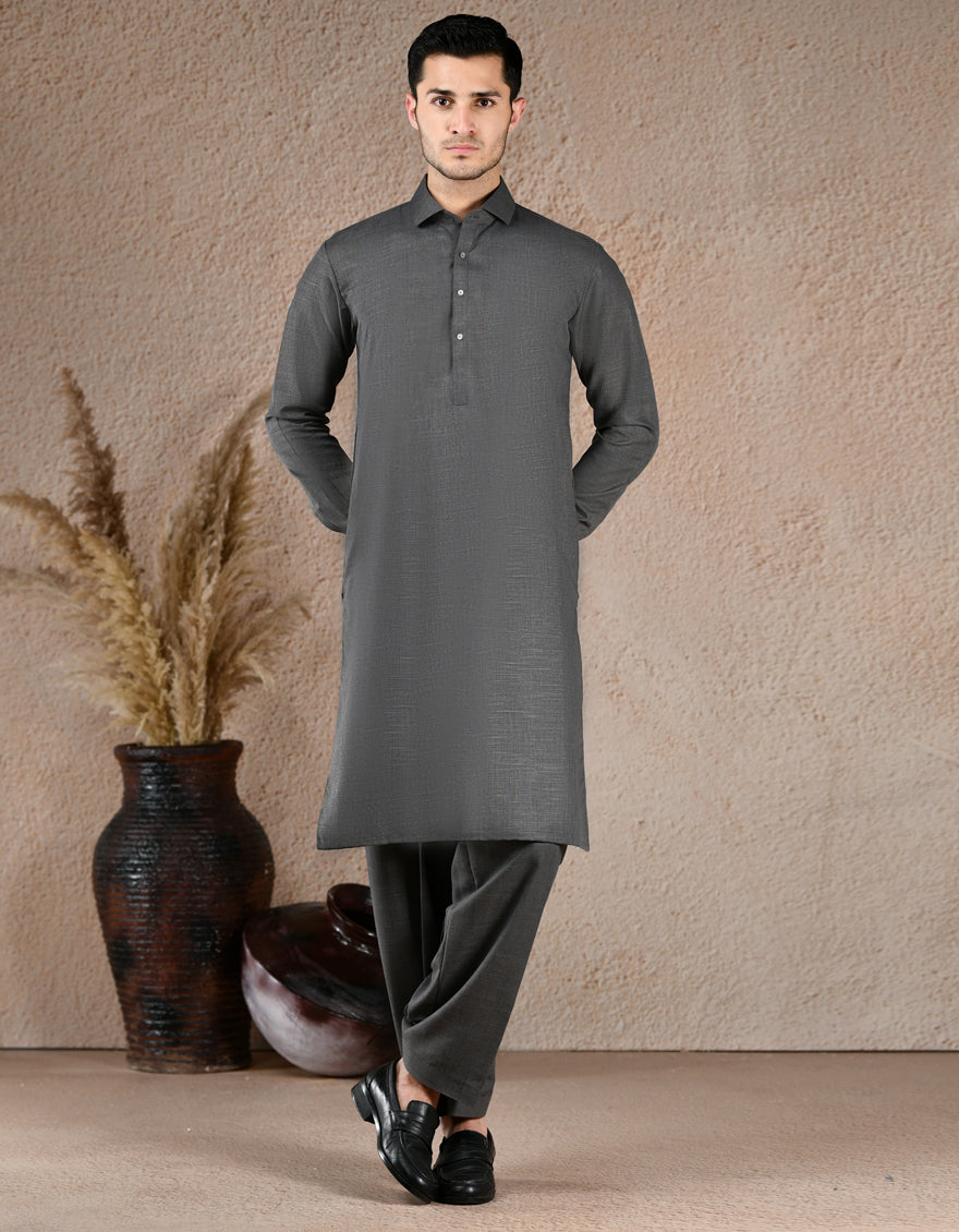 Premium Blended Dark Grey Unstitched Suit Fabric by J. Junaid Jamshed - Perfect for Custom Tailoring, Formal Wear & Special Occasions