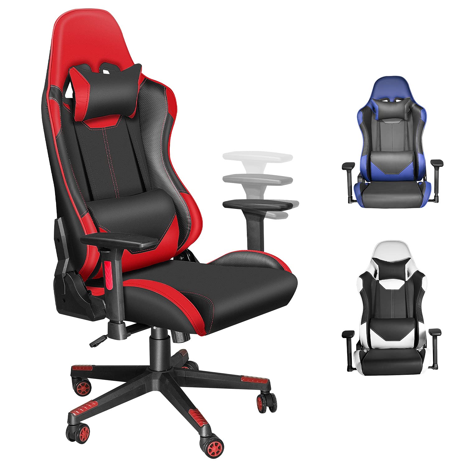 Ergonomic Gaming Chair for Adults & Teens - Adjustable Armrests, High Back Office Chair with 400LBS Capacity, Reclining Racing Gamer Chair in Red - Perfect for PC Gaming, Home Office & Esports