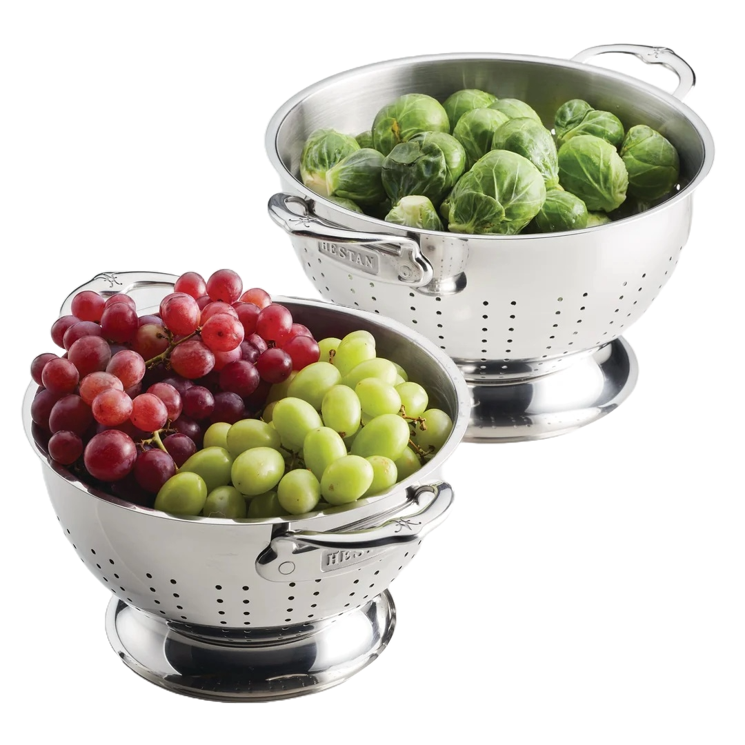 Hestan Provisions 2-Piece Colander Set - 3 Quart & 5 Quart Stainless Steel Kitchen Strainers for Pasta, Vegetables, and Fruits | Perfect for Draining, Washing, and Food Prep
