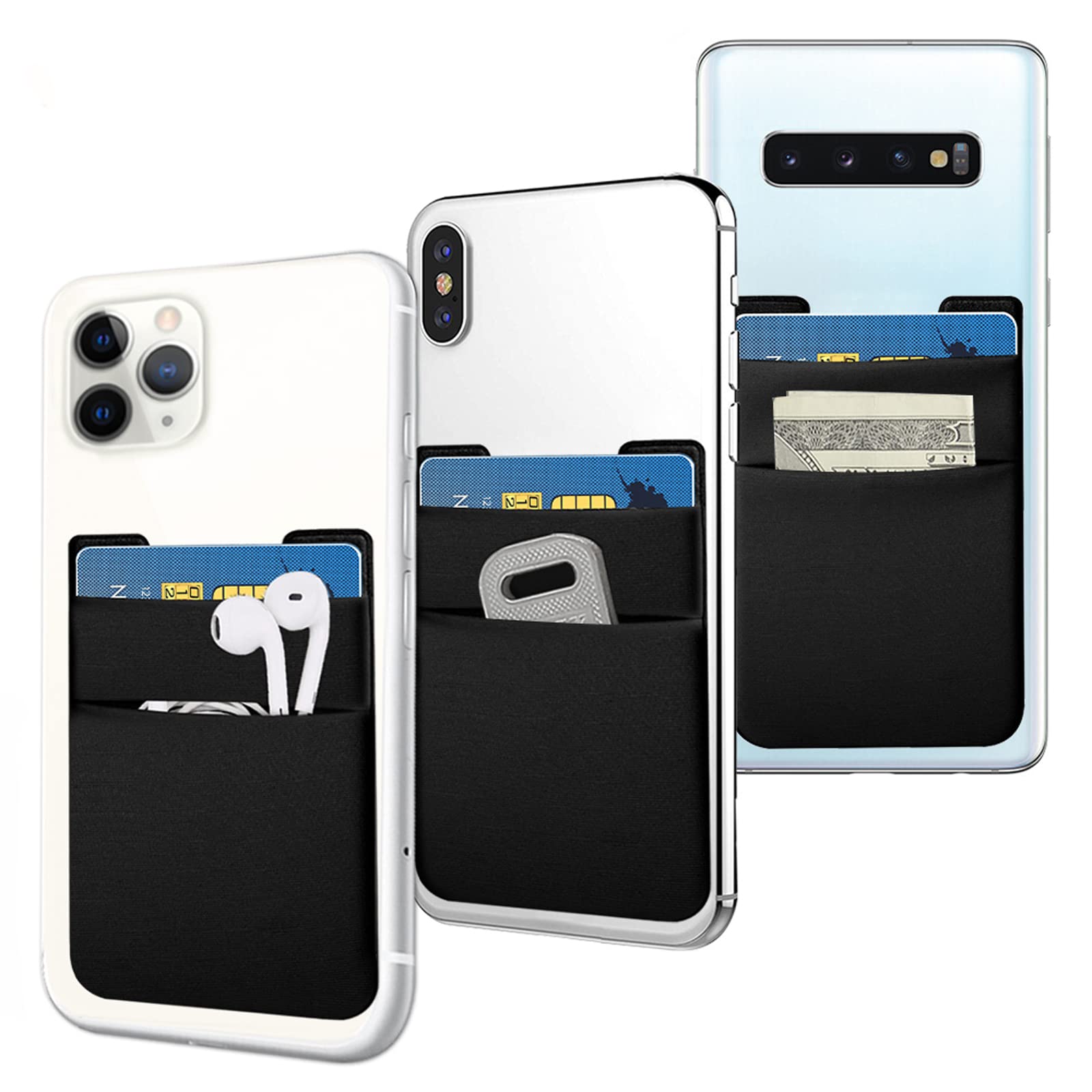 SHANSHUI 3 Pack Slim Stretchy Lycra Phone Card Holder - Double Slot Sticky Wallet for iPhone & Smartphones | Perfect for Hands-Free Shopping, Travel & Daily Essentials