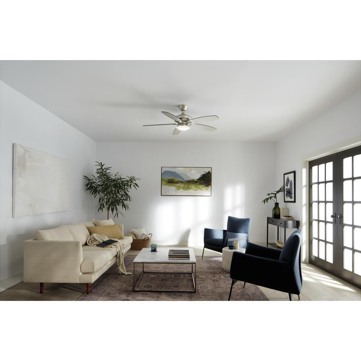 Kichler 52 Inch Modern Ceiling Fan with LED Light - Energy Efficient Indoor Cooling for Living Room, Bedroom & Office