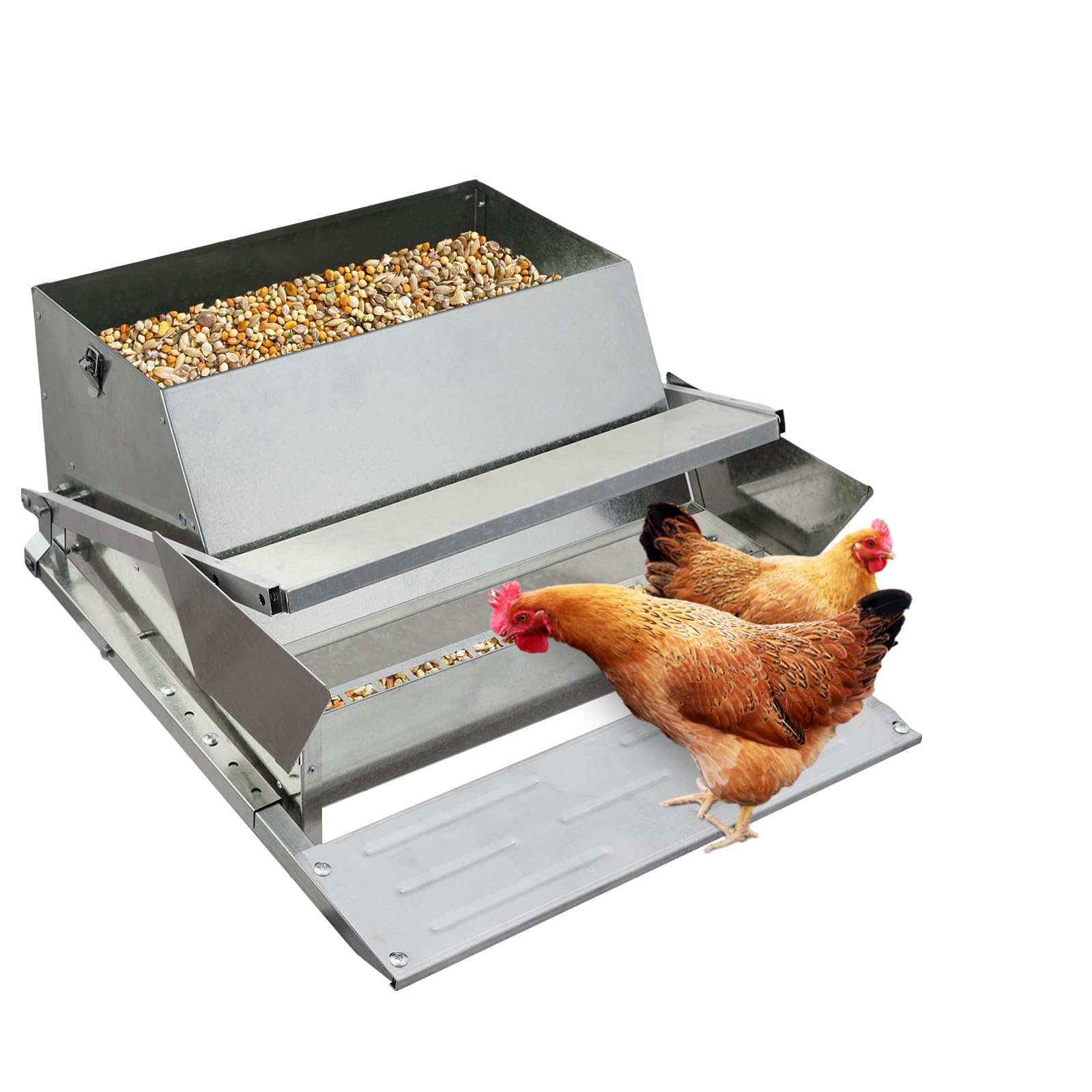GARVEE 27LBs Automatic Chicken Feeder - Heavy Duty Galvanized Steel Poultry Feeder for Hens, Ducks & Birds - Outdoor Farm & Backyard Chicken Coop Accessories - Perfect for Free Range, Small Farms & Homesteads