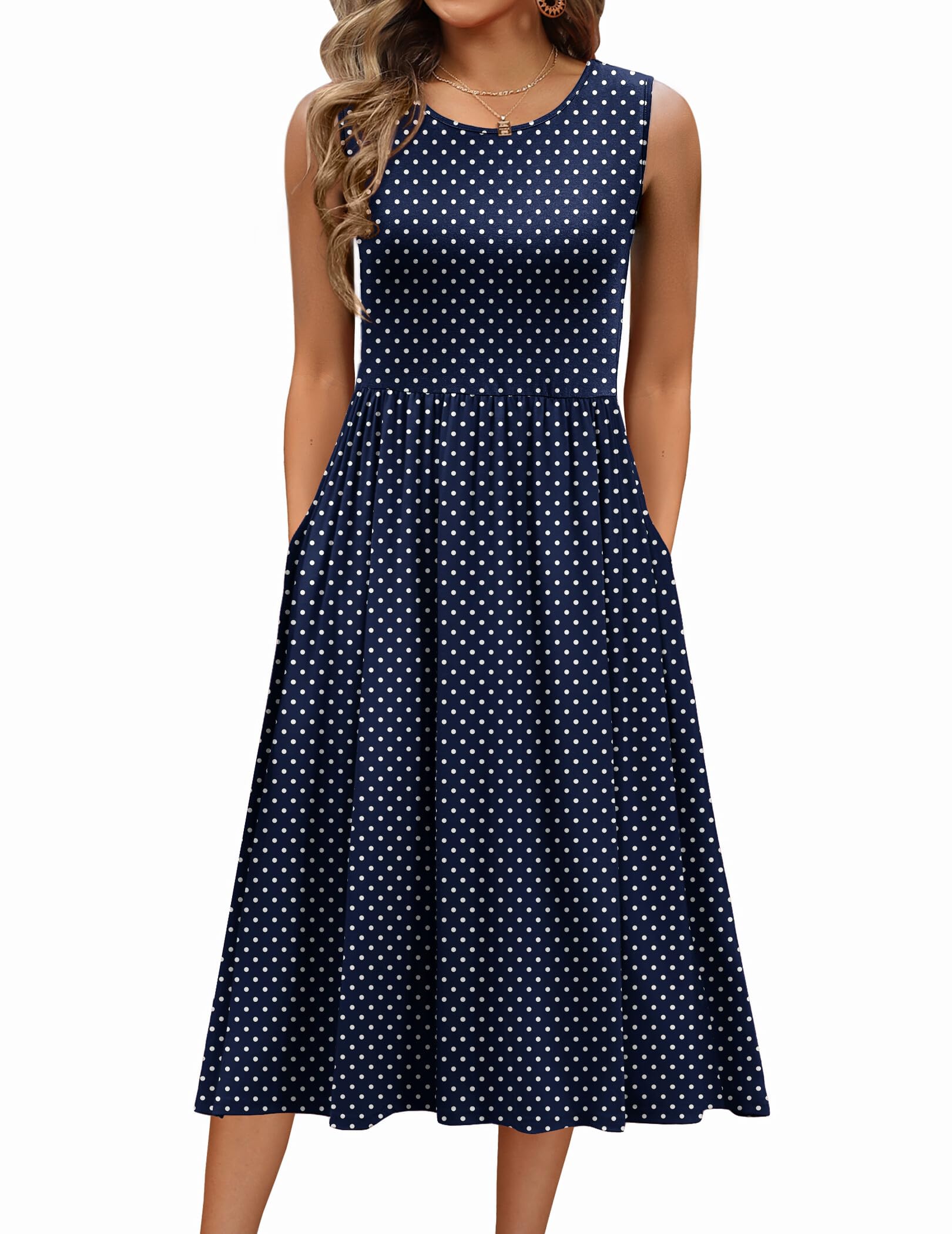 Zeagoo Women's Summer Floral Tank Midi Dress with Pockets - Sleeveless A-Line T-Shirt Dress, Casual Flowy Beach Sundress for Vacation, Date Night & Outdoor Activities
