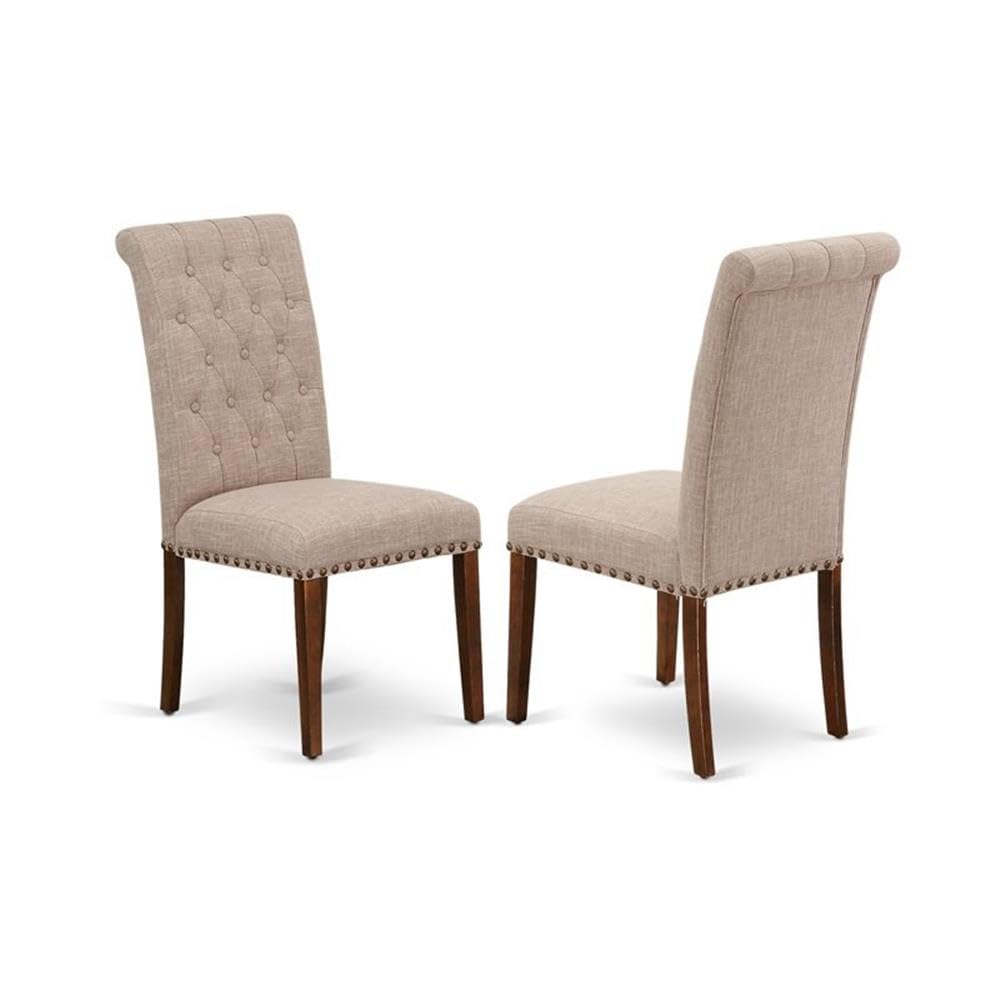 East West Furniture 5-Piece Kitchen Dining Set - 42x78 Inch Mahogany Rectangle Table with Butterfly Leaf & 4 Light Tan Linen Parsons Chairs | Perfect for Small Space Dining Rooms, Breakfast Nooks & Family Gatherings