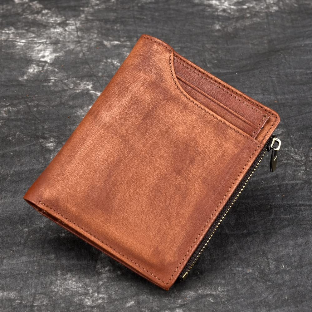 Premium Genuine Leather Men's Wallet - Handcrafted Vintage Vertical Business Wallet with Large Capacity (10x12x2cm) - Perfect for Everyday Use, Travel & Gifts