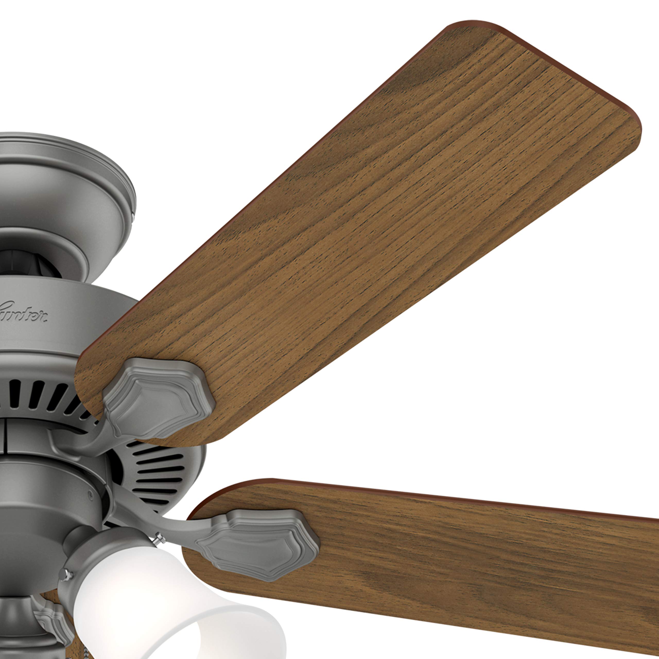 Hunter Fan 44 Inch Matte Silver Indoor Ceiling Fan with Light Kit & Pull Chain - Traditional Style for Living Room, Bedroom, Office (Renewed) | Quiet Operation & Energy Efficient Cooling Solution