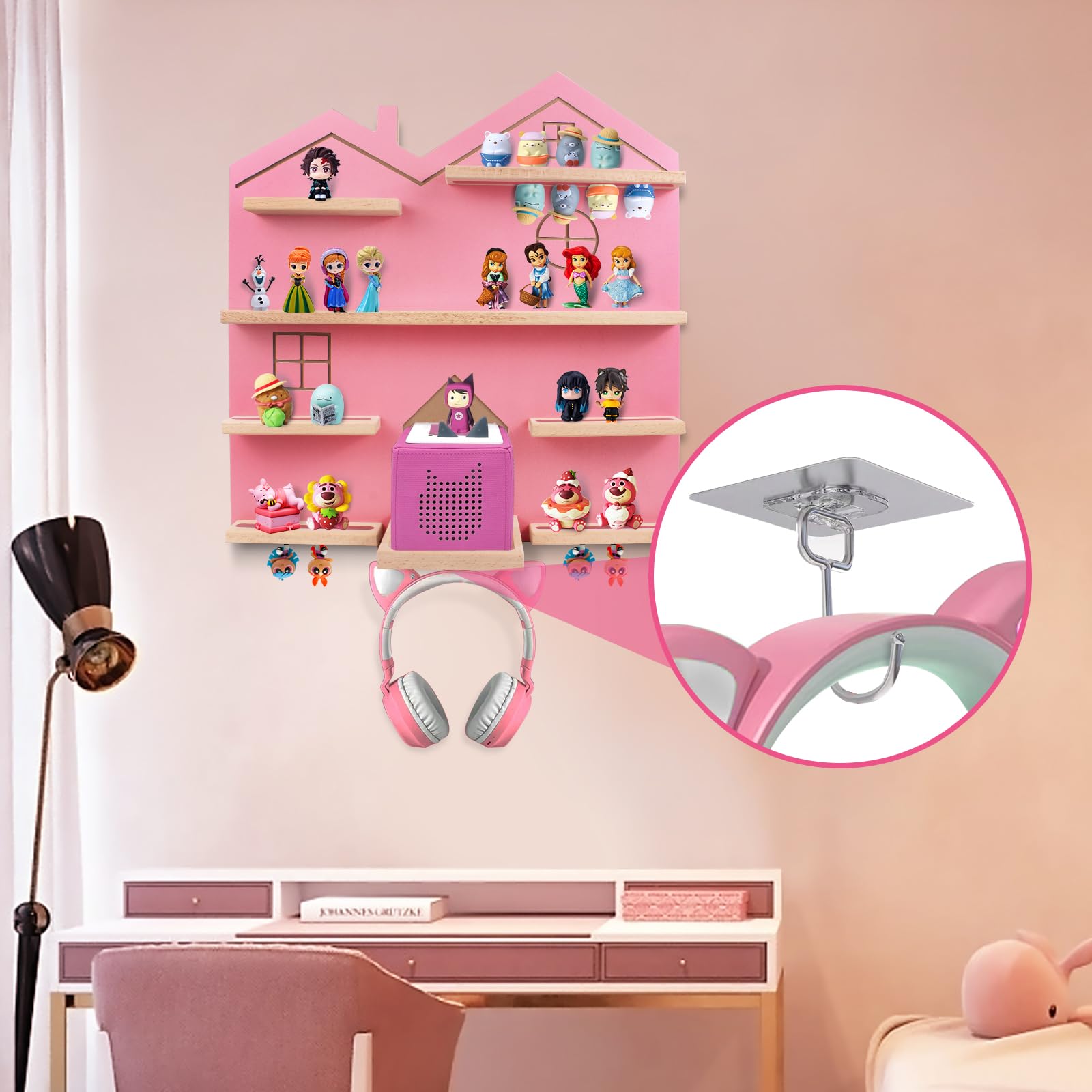 Large Magnetic Tonie Shelf - Organize & Display All Tonie Characters & Accessories, Pink Wall Mount Holder for Kids' Bedroom & Playroom Storage