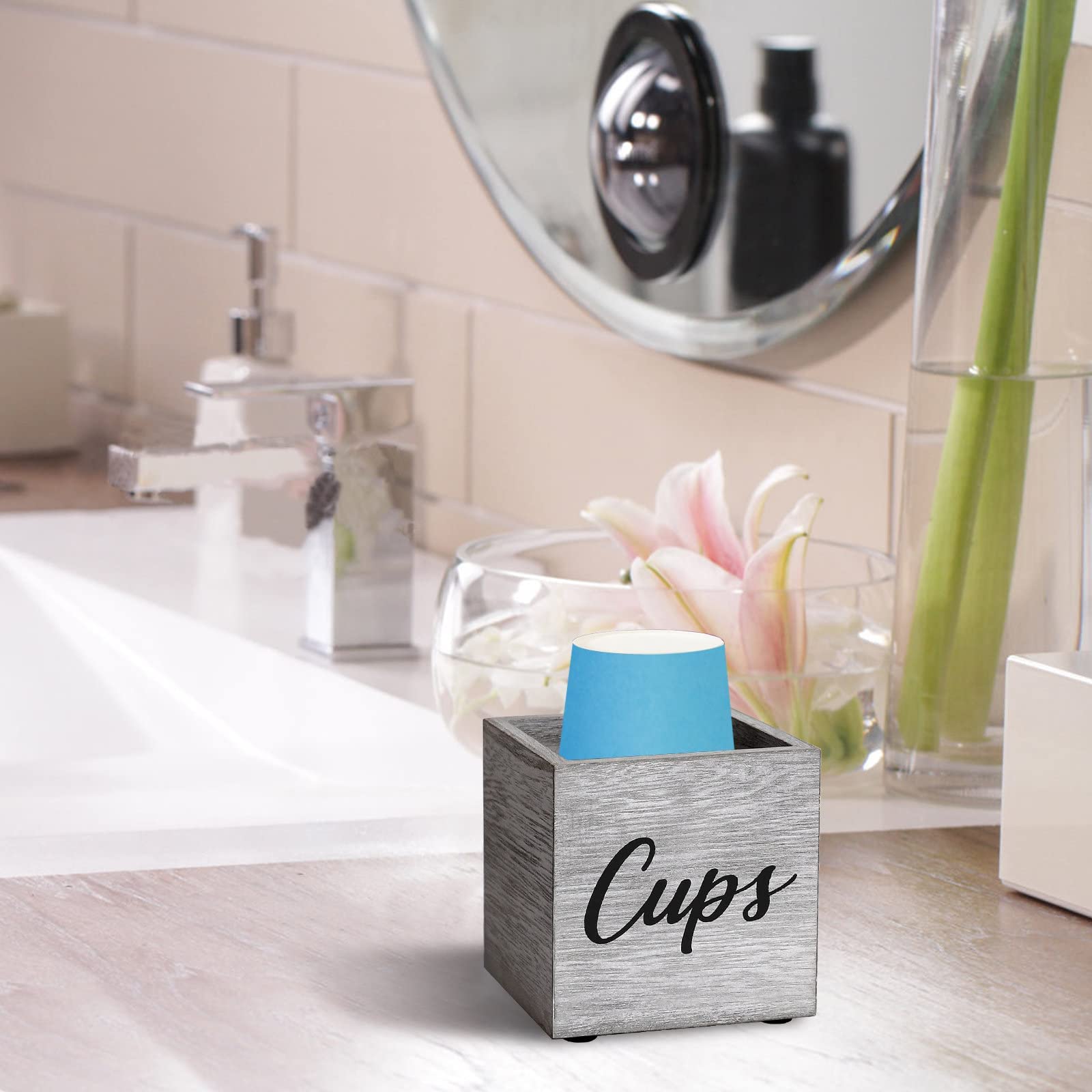 Wooden Cup Dispenser Holder for 3oz-5oz Paper Cups | Bathroom, Kitchen & Party Decor | Farmhouse Style Dixie Cup Organizer for Mouthwash, Coffee & Bar Counter - Perfect for Home, Office & Restaurant Use