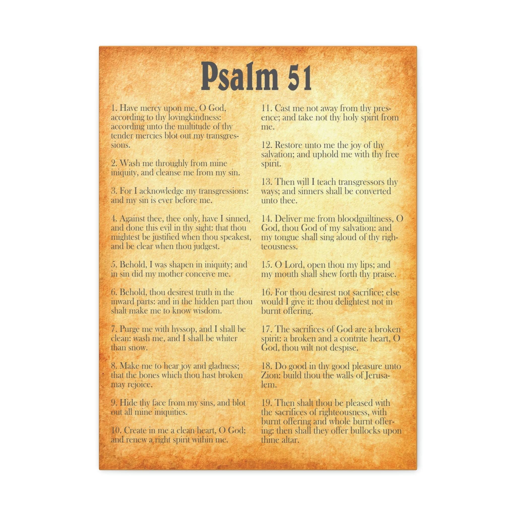 Gold Bible Canvas Wall Art - Christian Home Decor with Psalm 51 Scripture, Perfect for Church, Prayer Room & Gift Giving | Express Your Love with Inspirational Scripture Art