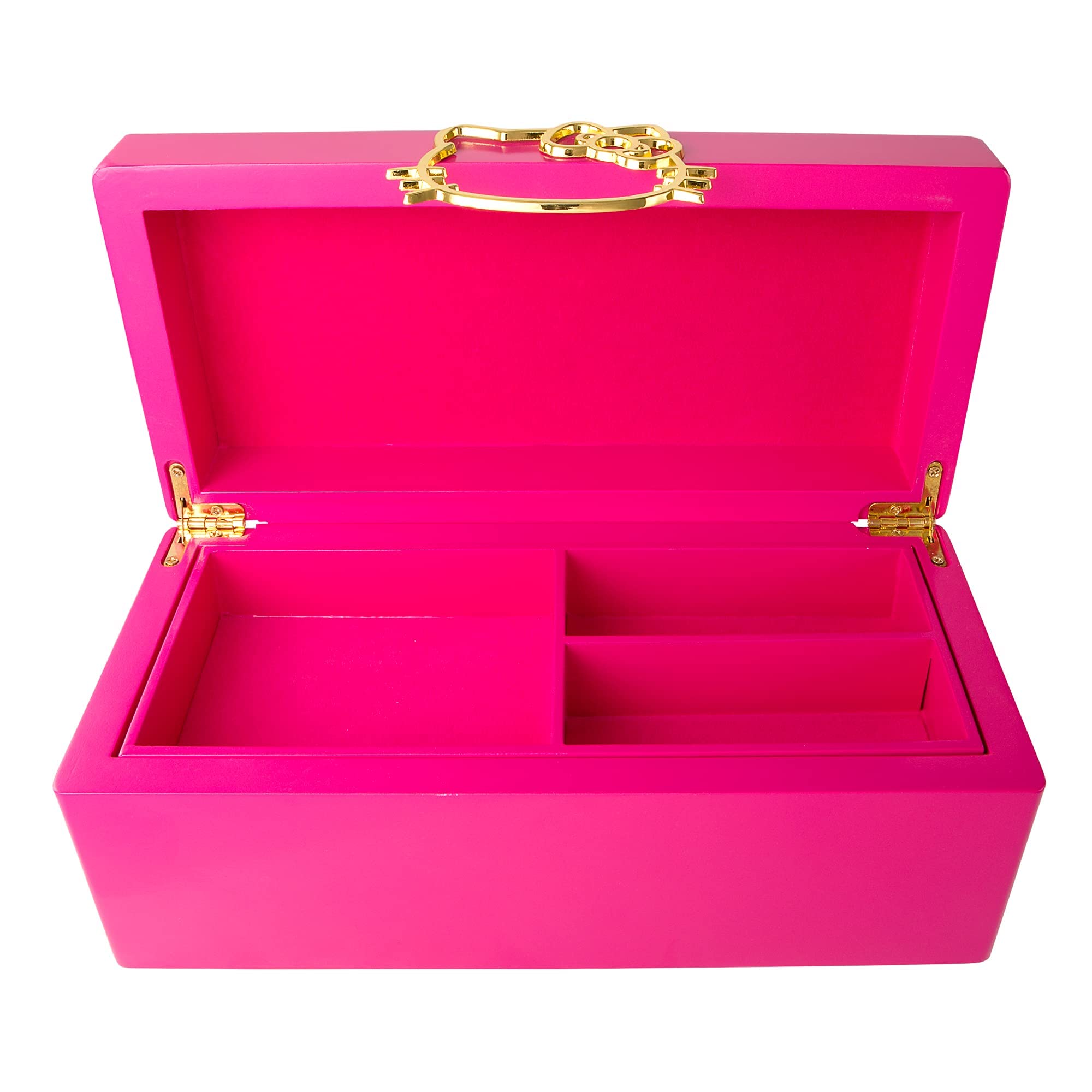 Hello Kitty Sanrio Gold Icon Pink Lacquer Wood Jewelry Box with Suede Lining - Officially Licensed Jewelry Storage for Girls, Women | Perfect Gift for Birthdays, Valentine's Day & Home Decor
