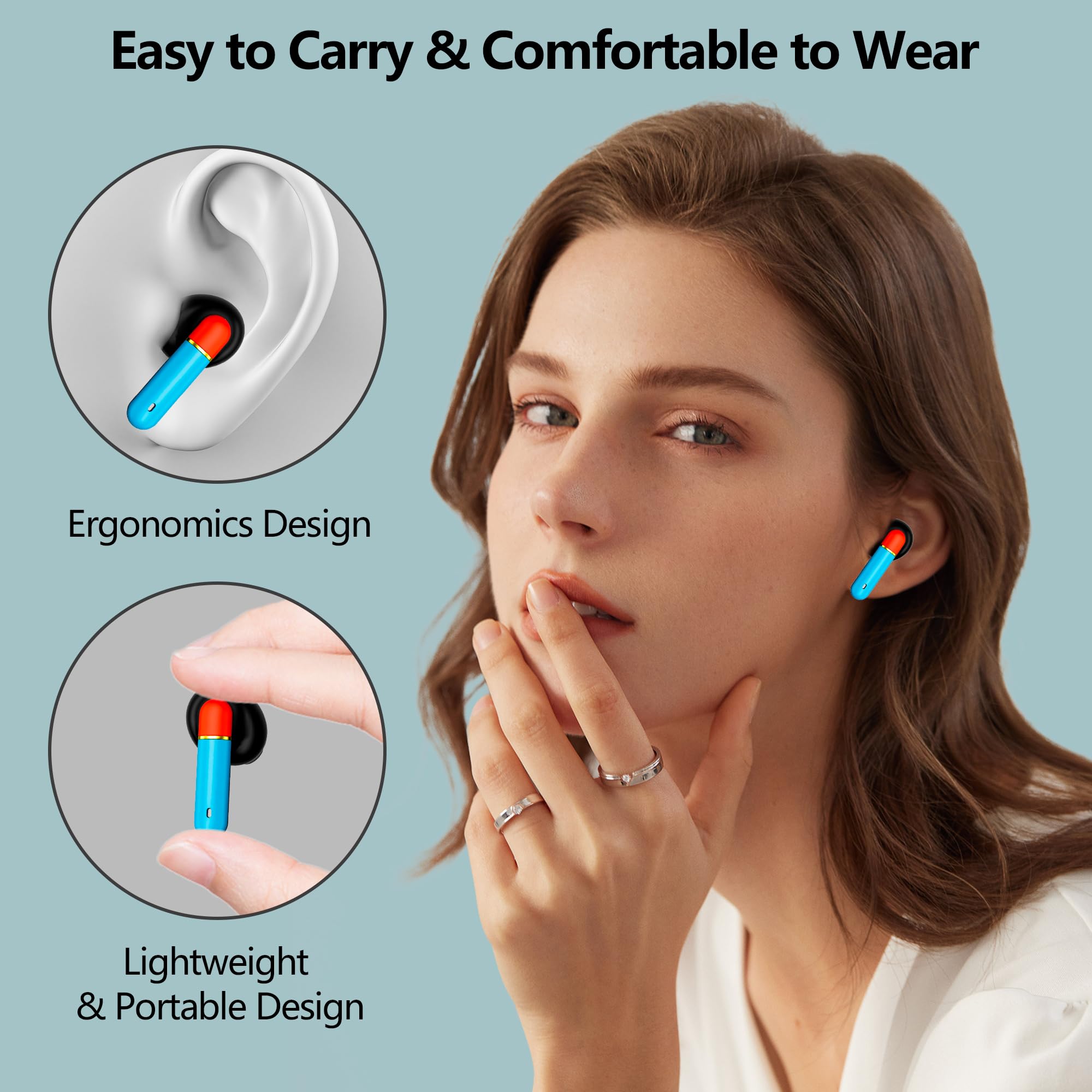 Wireless Earbuds Bluetooth 5.0 with Hi-Fi Stereo Sound & Built-in Mic - 35Hrs Playtime, Comfort Fit In-Ear Headphones with Charging Case for iPhone & Android - Perfect for Sports, Workouts, Commuting & Office Use
