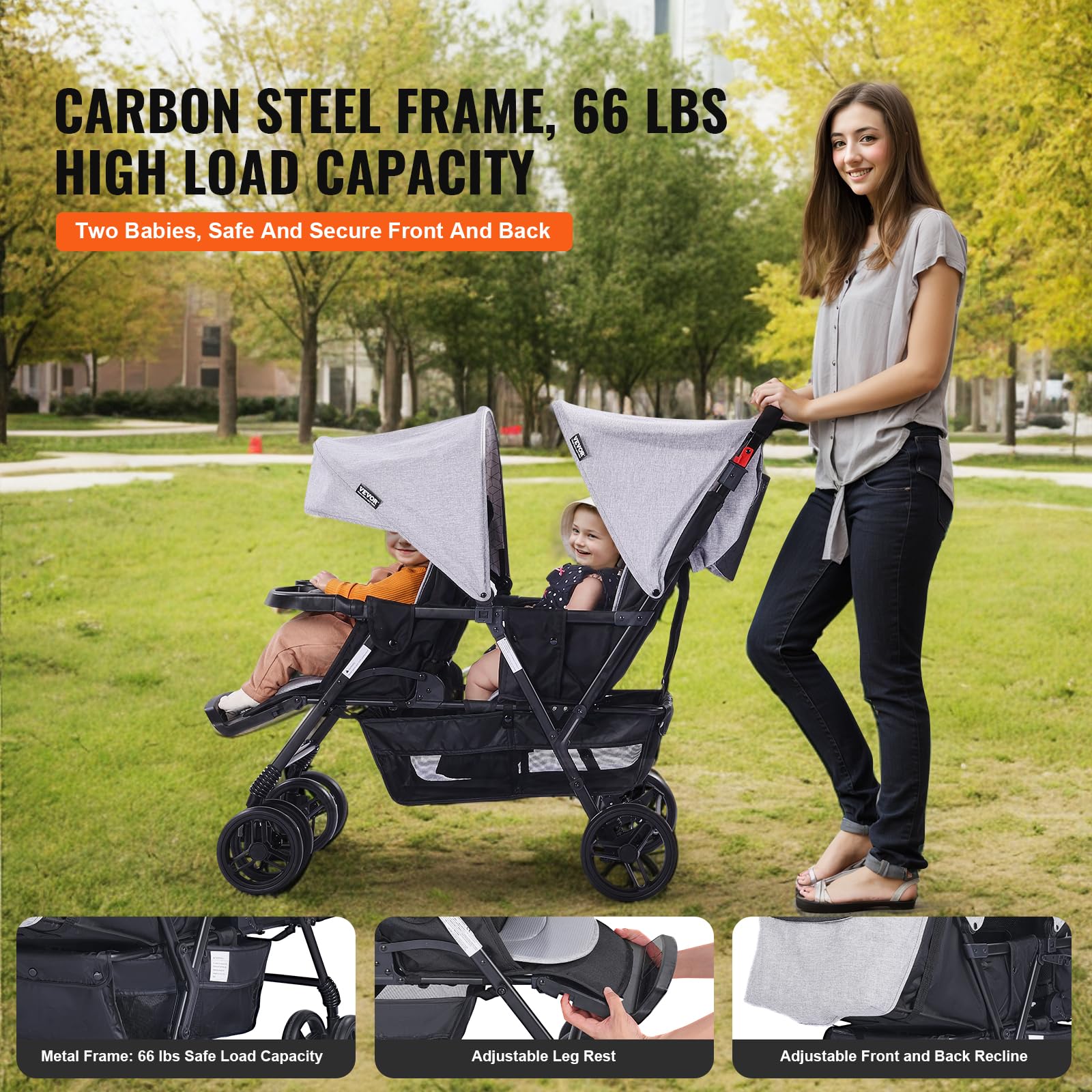 VEVOR Double Stroller for Toddlers, Lightweight Side by Side Baby Stroller with Adjustable Canopy & Storage Basket, Perfect for Twins or Siblings - Ideal for Park Walks, Shopping & Travel
