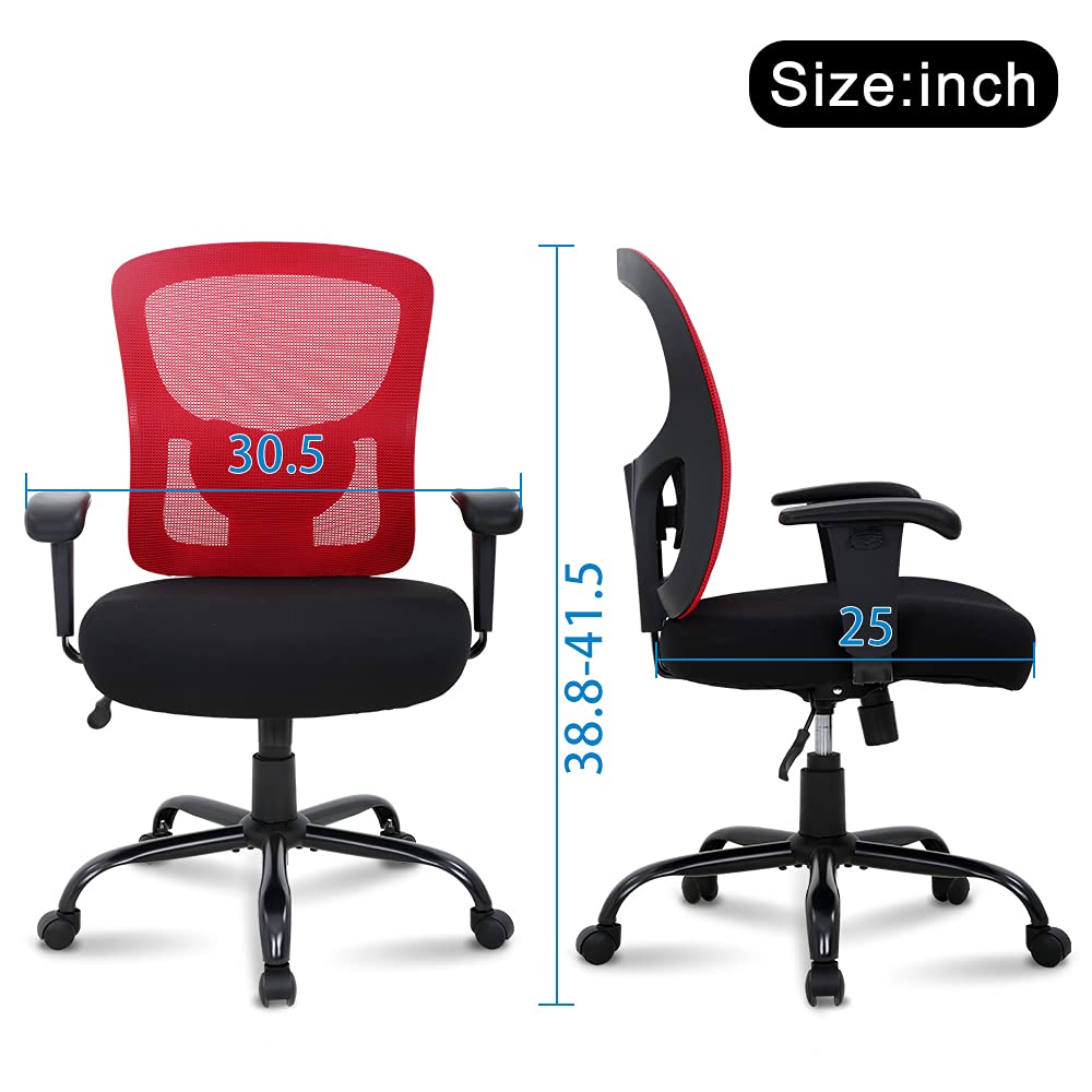 Extra Wide Big and Tall Office Chair Heavy Duty 400LBS Capacity - Ergonomic High Back Mesh Computer Desk Chair with Lumbar Support & Rolling Swivel - Perfect for Large Adults & Heavy People (Red) - Ideal for Home Office, Gaming Setup, and Professional Workspaces
