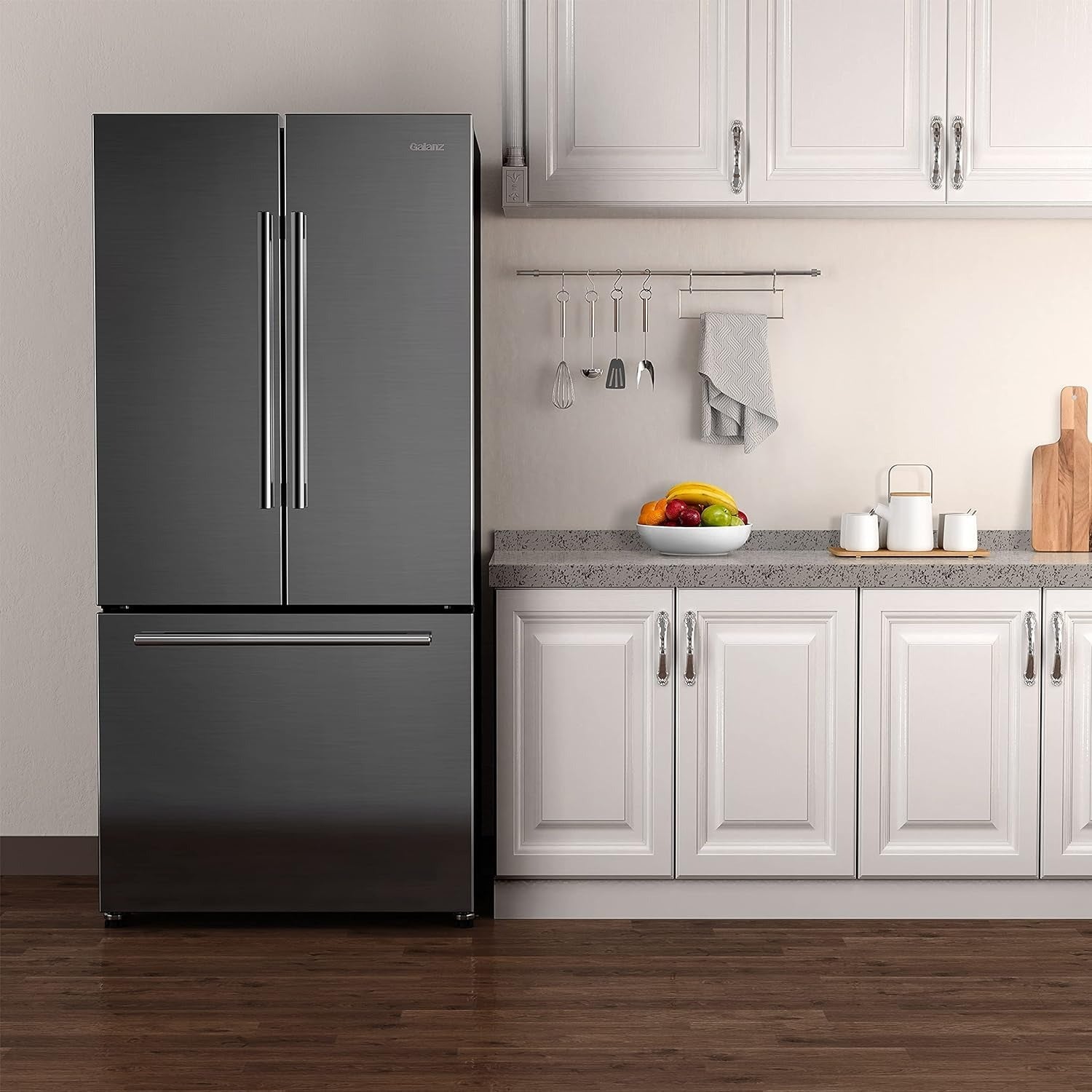 Galanz 33-Inch 18 Cu. Ft Counter Depth 3-Door French Door Refrigerator in Stainless Steel (GLR18FS5S16) - Perfect for Modern Kitchens, Open Floor Plans & Entertaining