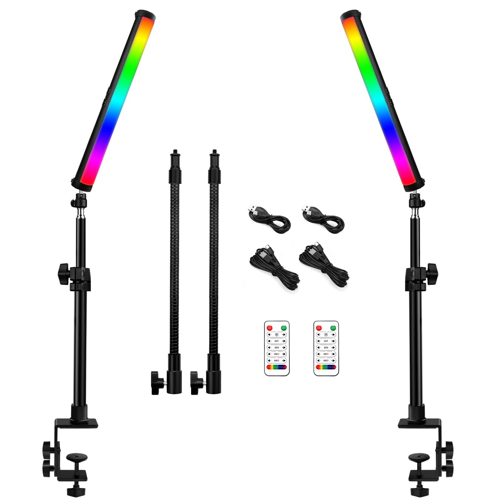 QEUOOIY RGB LED Video Light Stick - 360° Full Color Adjustable (2500-9500K) with Stand, 5000mAh Rechargeable Battery & Magnet for Studio Photography, YouTube Vlogging, TikTok Videos & Live Streaming - Includes 15-25