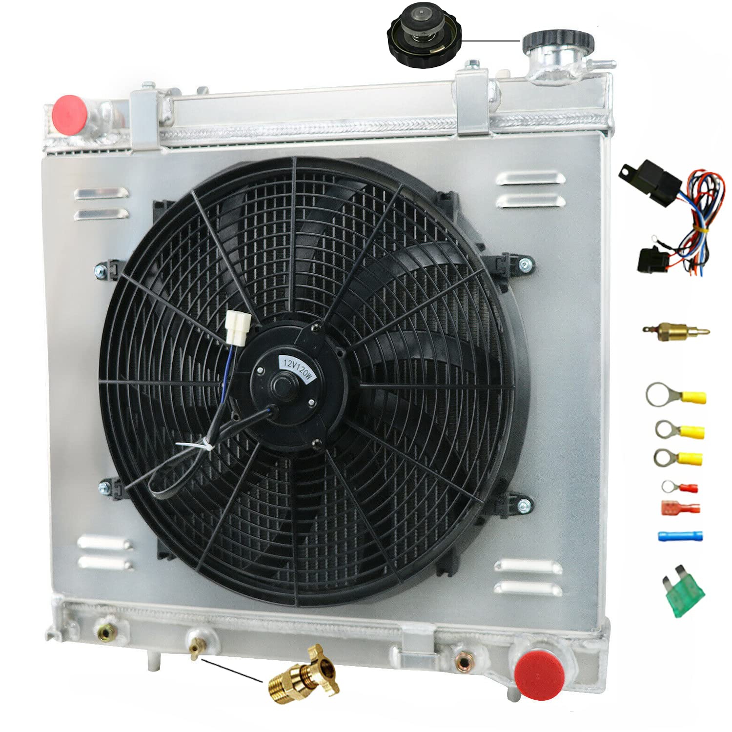 All-Aluminum 3-Row Radiator for 2005-2011 Dodge Ram Dakota ST/SXT/SLT 3.7L 4.7L - Includes Shroud, Fan & Relay - Heavy Duty Cooling Upgrade for Off-Roading, Towing & Hot Climate Driving (Fits 2005-2011 Models)