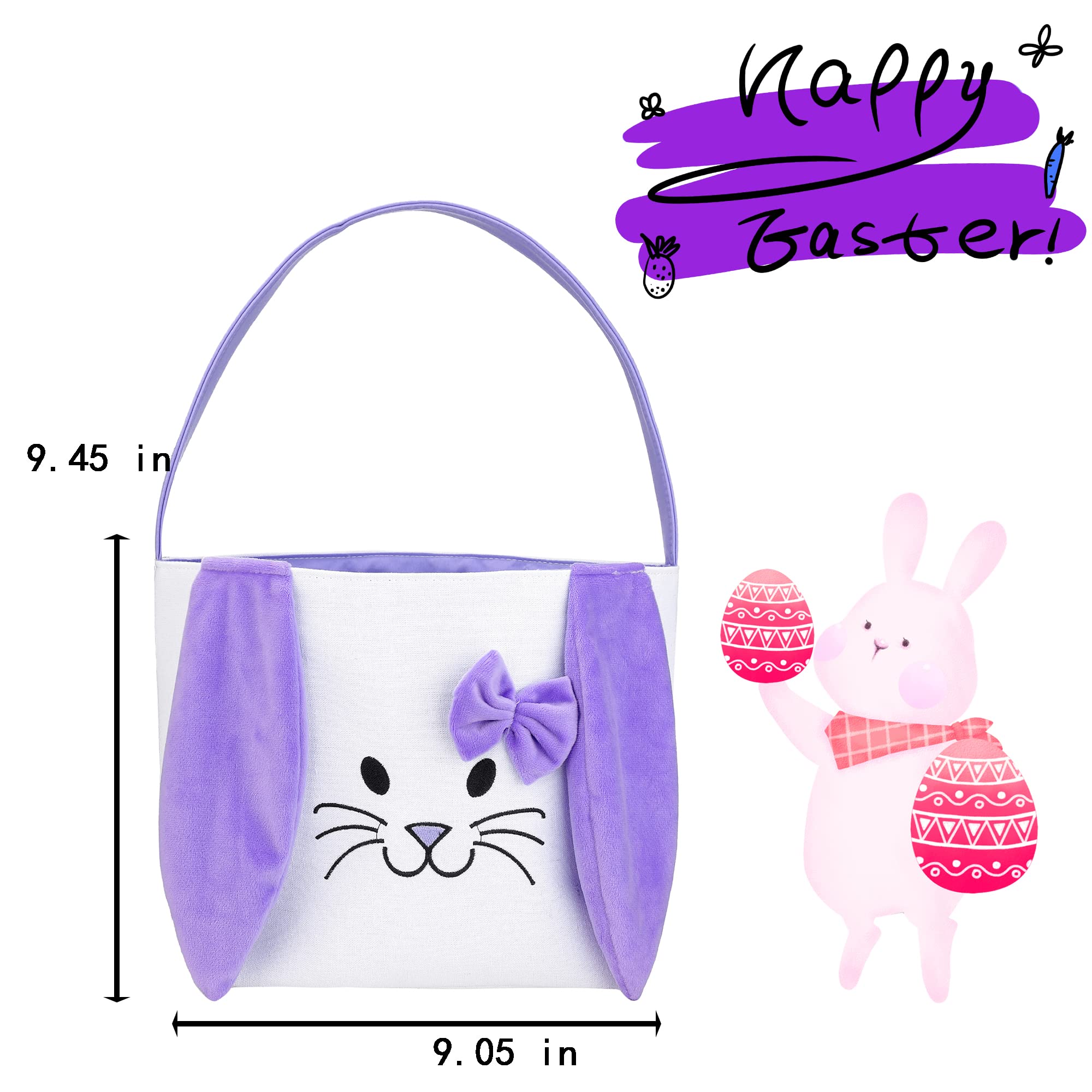 Easter Baskets for Kids - Boys & Girls Easter Egg Hunt Basket Set, Cute Bunny Printed Canvas Gift Basket for Toddlers - Easter Party Decorations & Supplies (Purple & Blue) - Perfect for Easter Egg Hunts, Birthday Gifts & Spring Decor