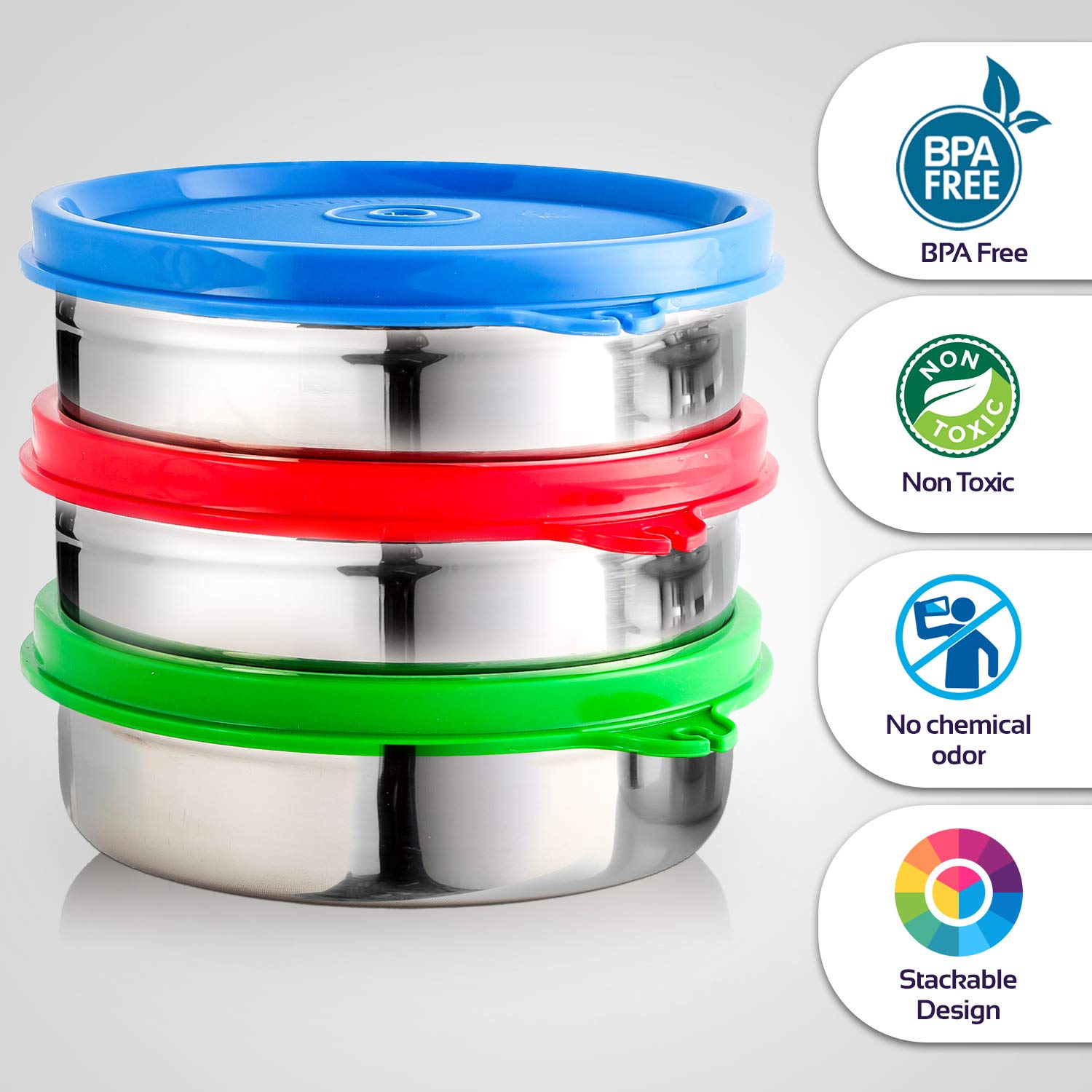 Signoraware 3-Pack Stainless Steel Food Storage Containers | Airtight, Eco-Friendly Canisters for Tea, Coffee, Sugar, Flour, Snacks & Leftovers | 6.8 oz Flat Design | Perfect for Kitchen, Pantry & Office Organization