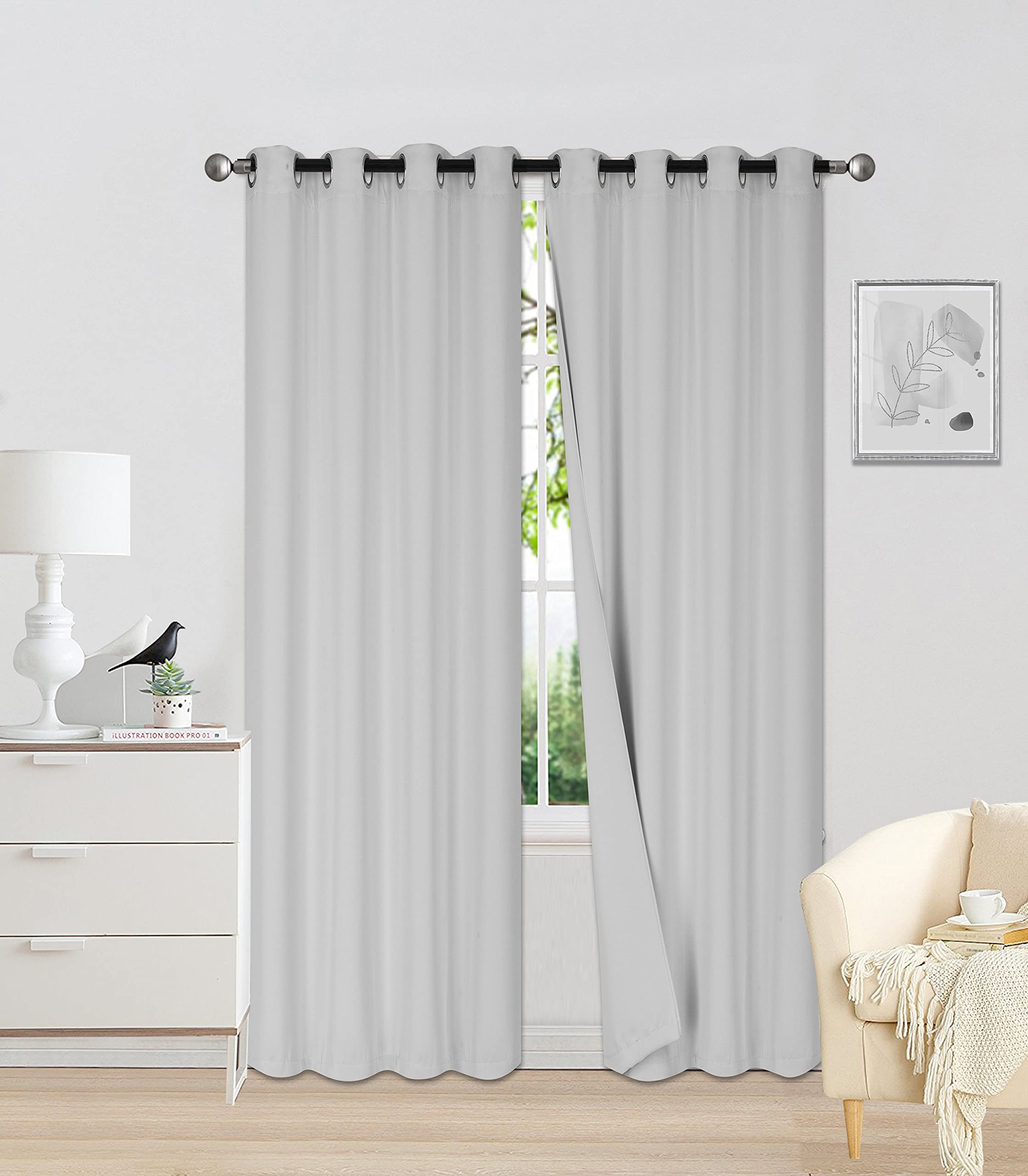 LinenTopia Double Microfiber Blackout Curtains - 2 Panels Set 54x108 Inches, 100% Light Blocking Thermal Insulated Curtains for Bedroom & Living Room - 3-Layer Foam Sun Blocking Window Drapes in Silver - Perfect for Home Theater, Nursery & Shift Workers